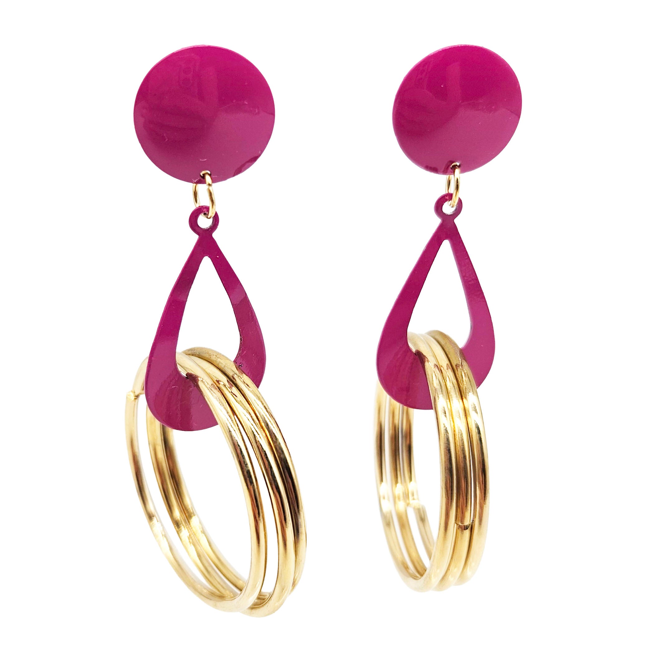 Vintage Archives: Magenta & Gold Triple Hoop Earrings