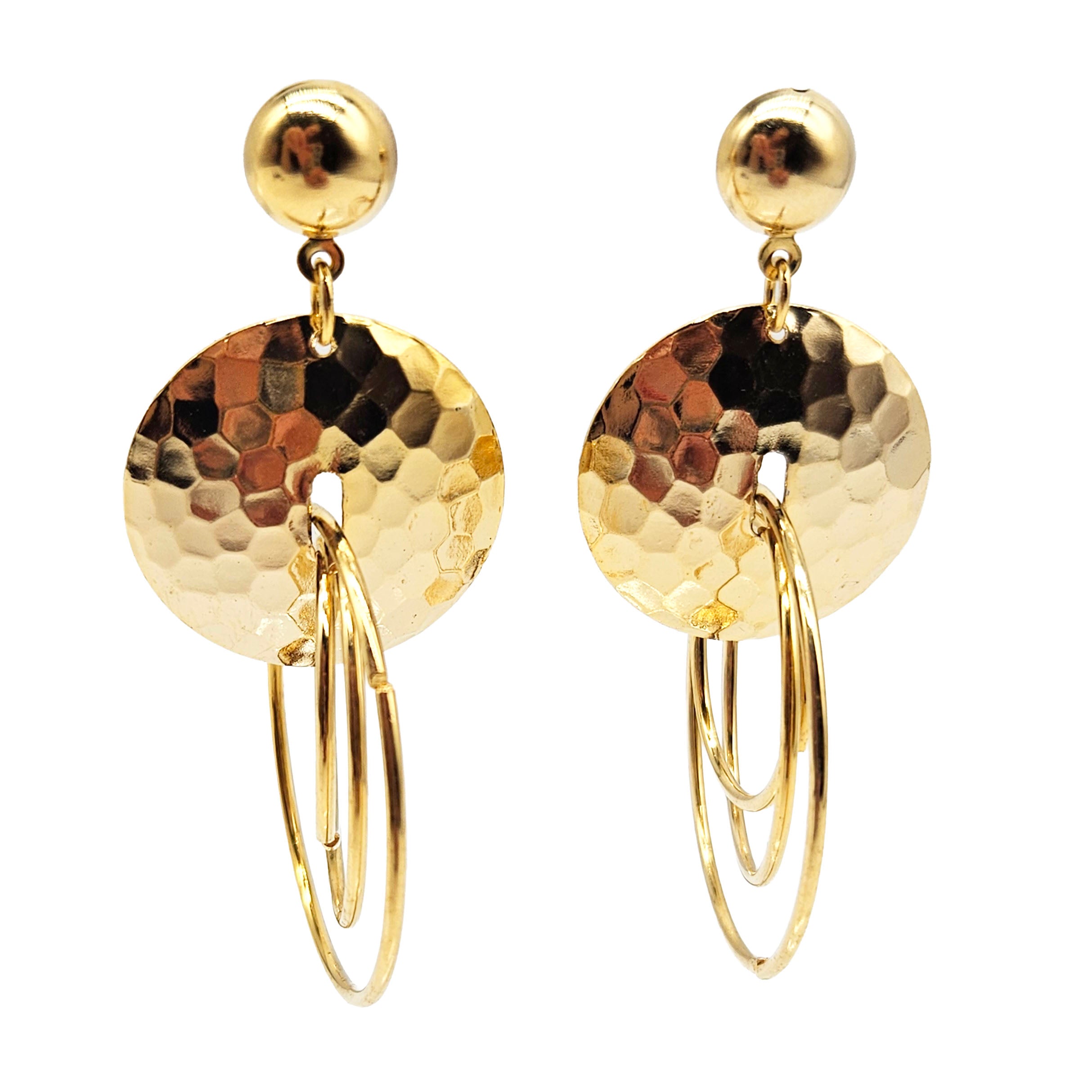 Vintage Archives: Hammered Gold Triple Hoop Drop Earrings