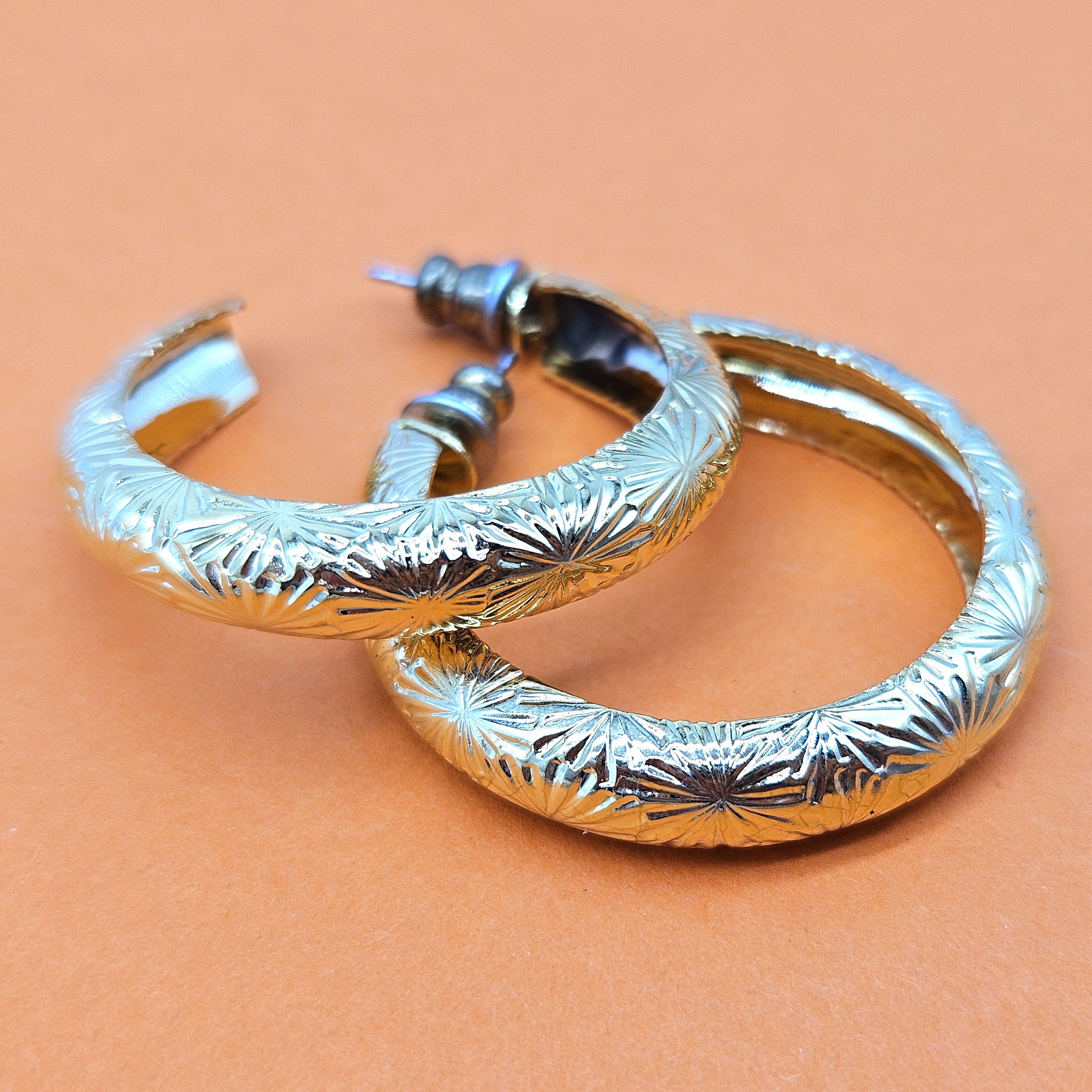 Vintage Archives: Star Etched Gold Hoop Earrings