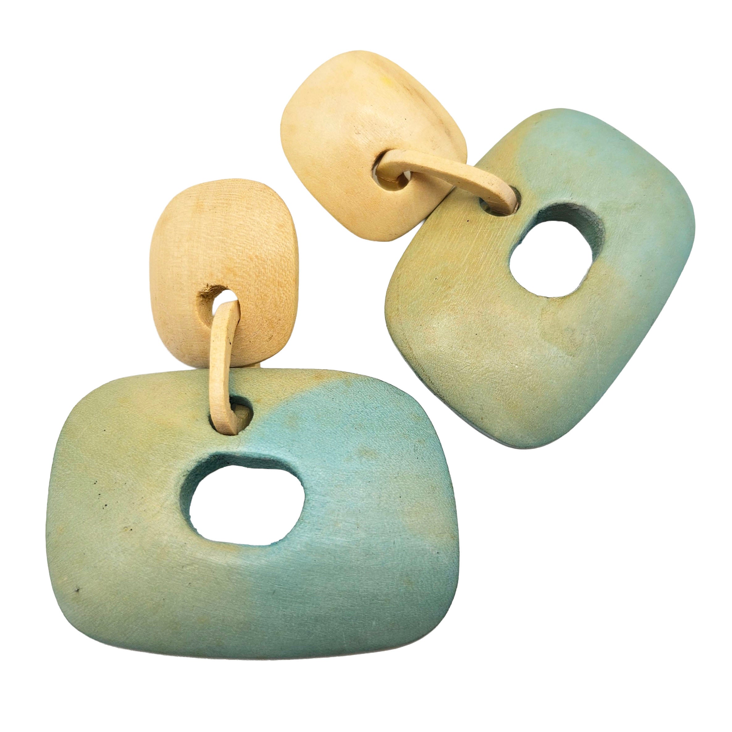 Vintage Archives: Seafoam Geometric Wood Earrings