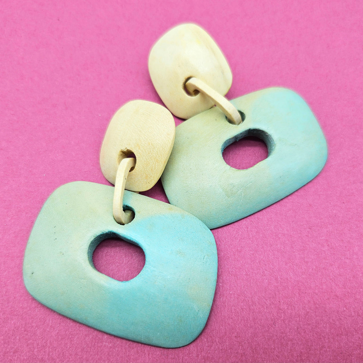 Vintage Archives: Seafoam Geometric Wood Earrings