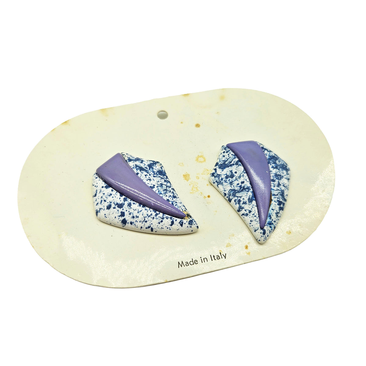 Black: Vintage Archives: Lavender & Blue Speckled Swoop Clip On Earrings