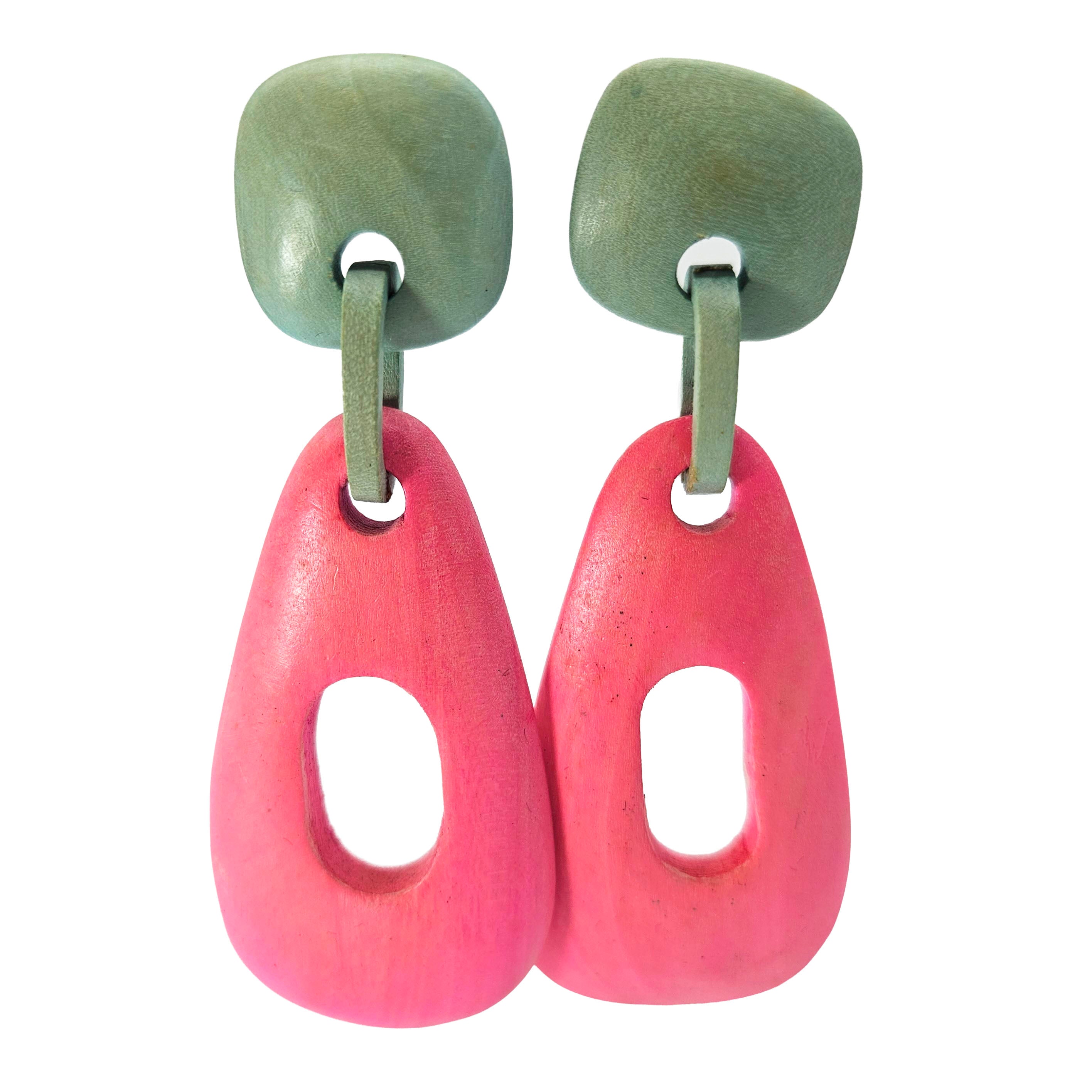 Vintage Archives: Pink & Sage Sculptural Drop Earrings