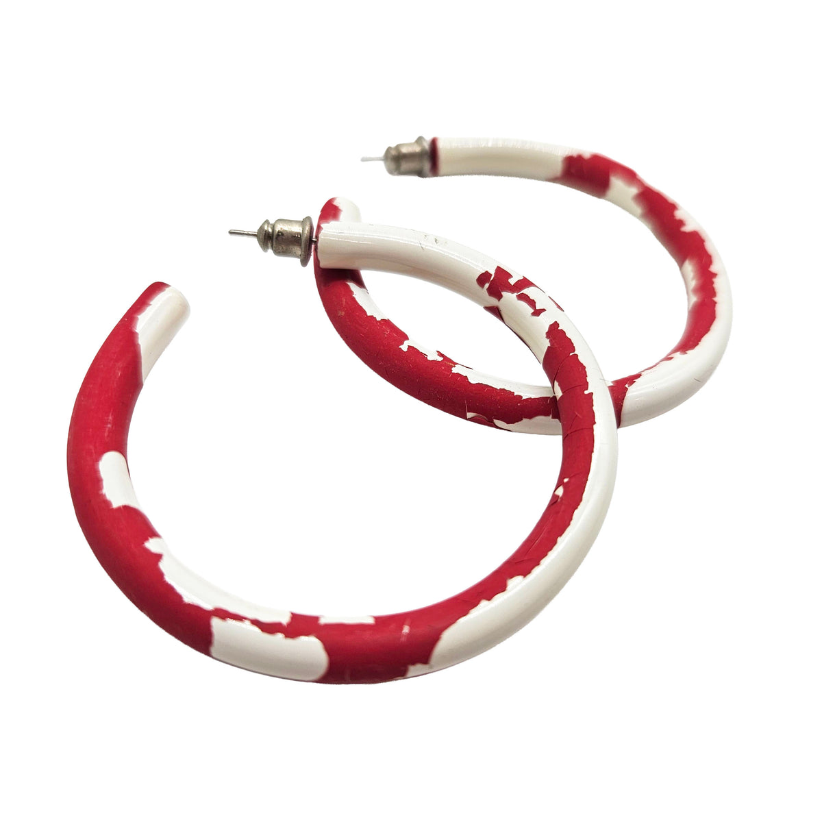Vintage Archives: Painted Red and White Vintage Hoop Earrings