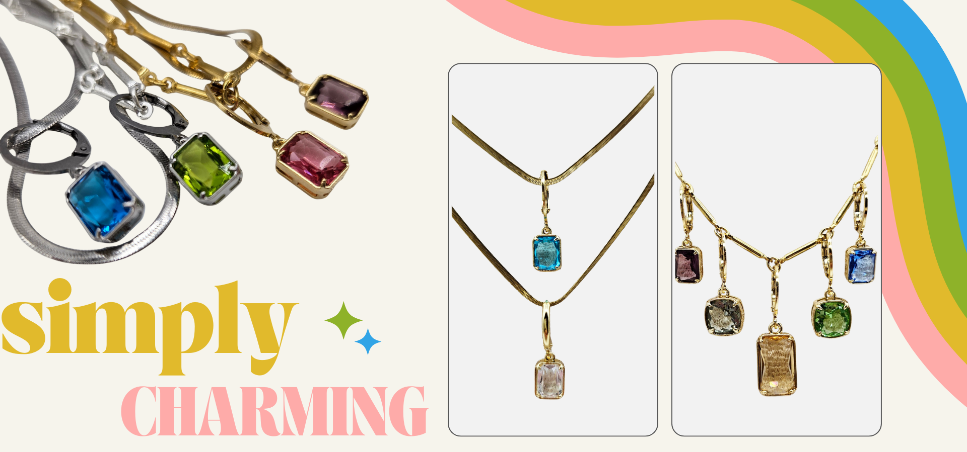 image of charm necklaces text "simply charming"