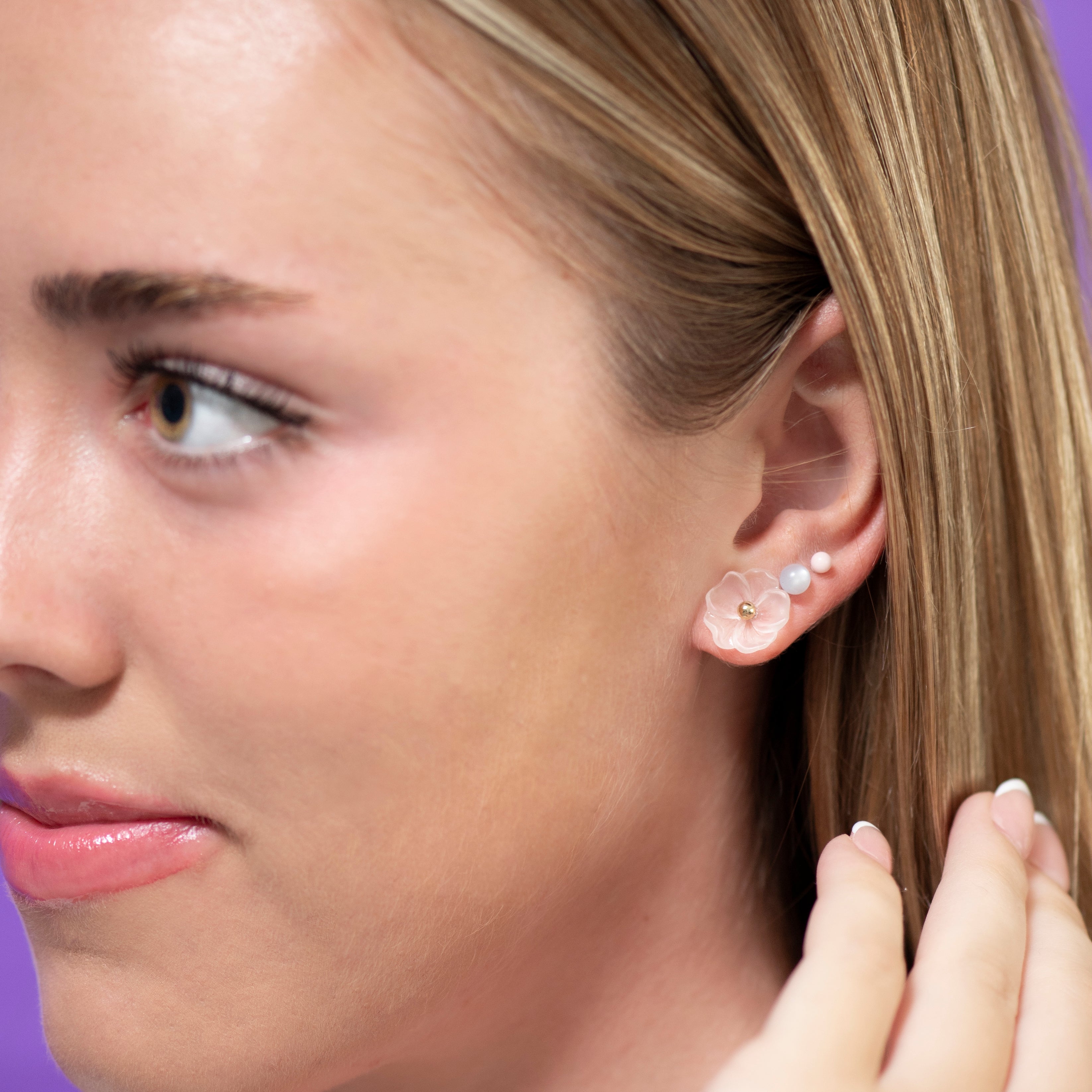 Frosted Poppy Studs – Vintage Lucite & Brass Floral Earrings