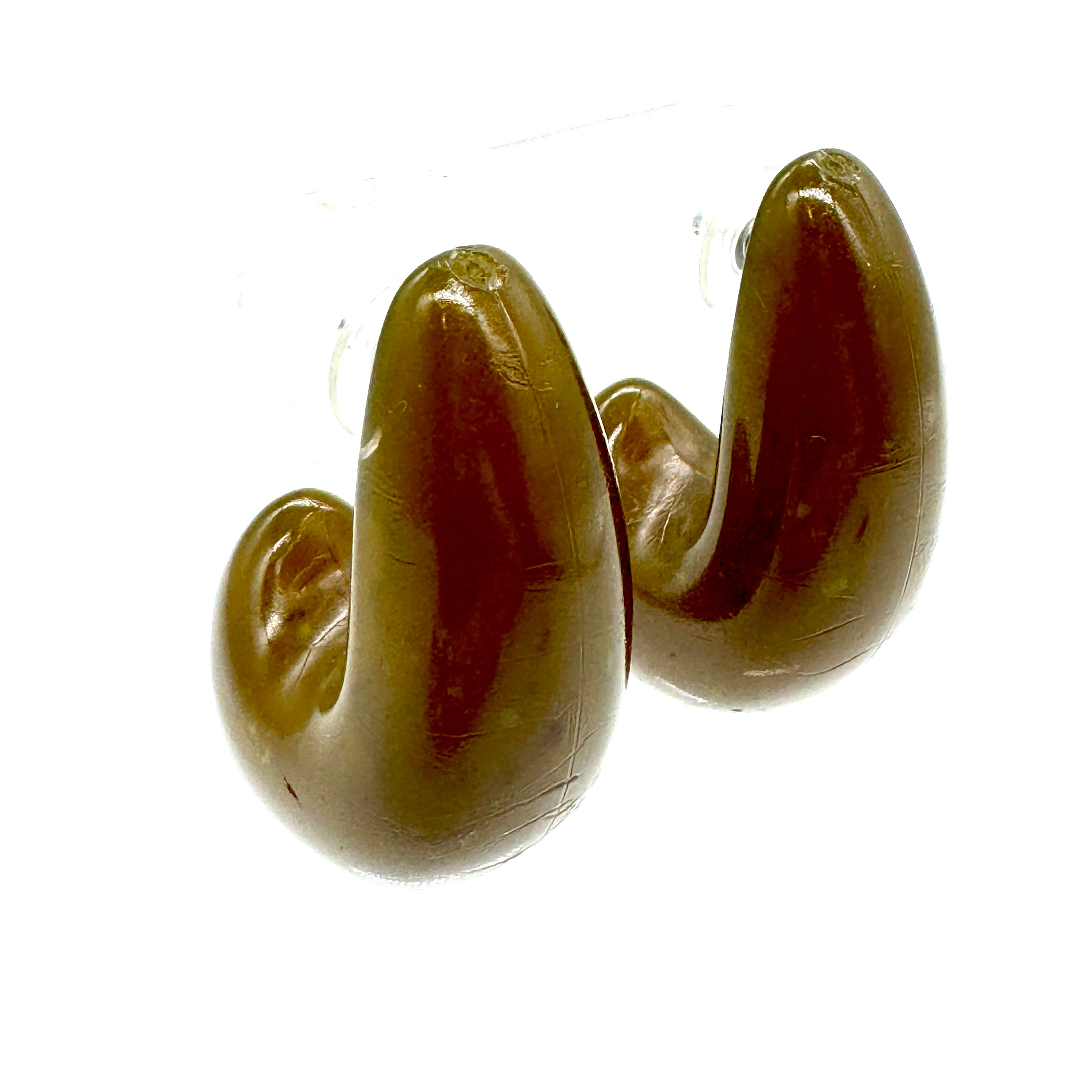 Chunky Deep Jade Speckled Hoop Stud Earrings