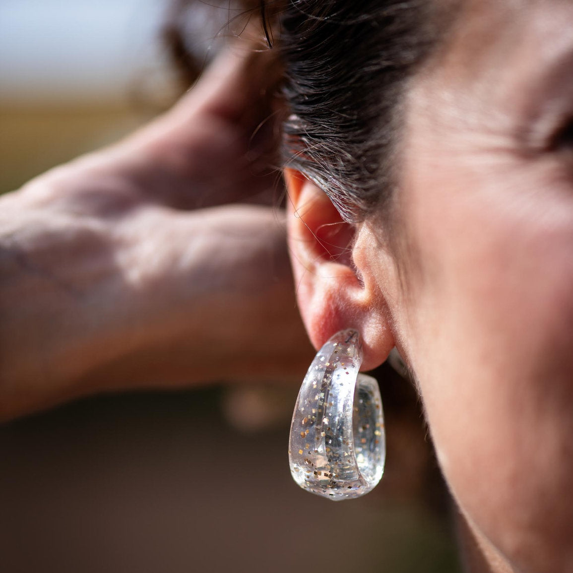 Glitter Confetti Oval Hoop Earrings