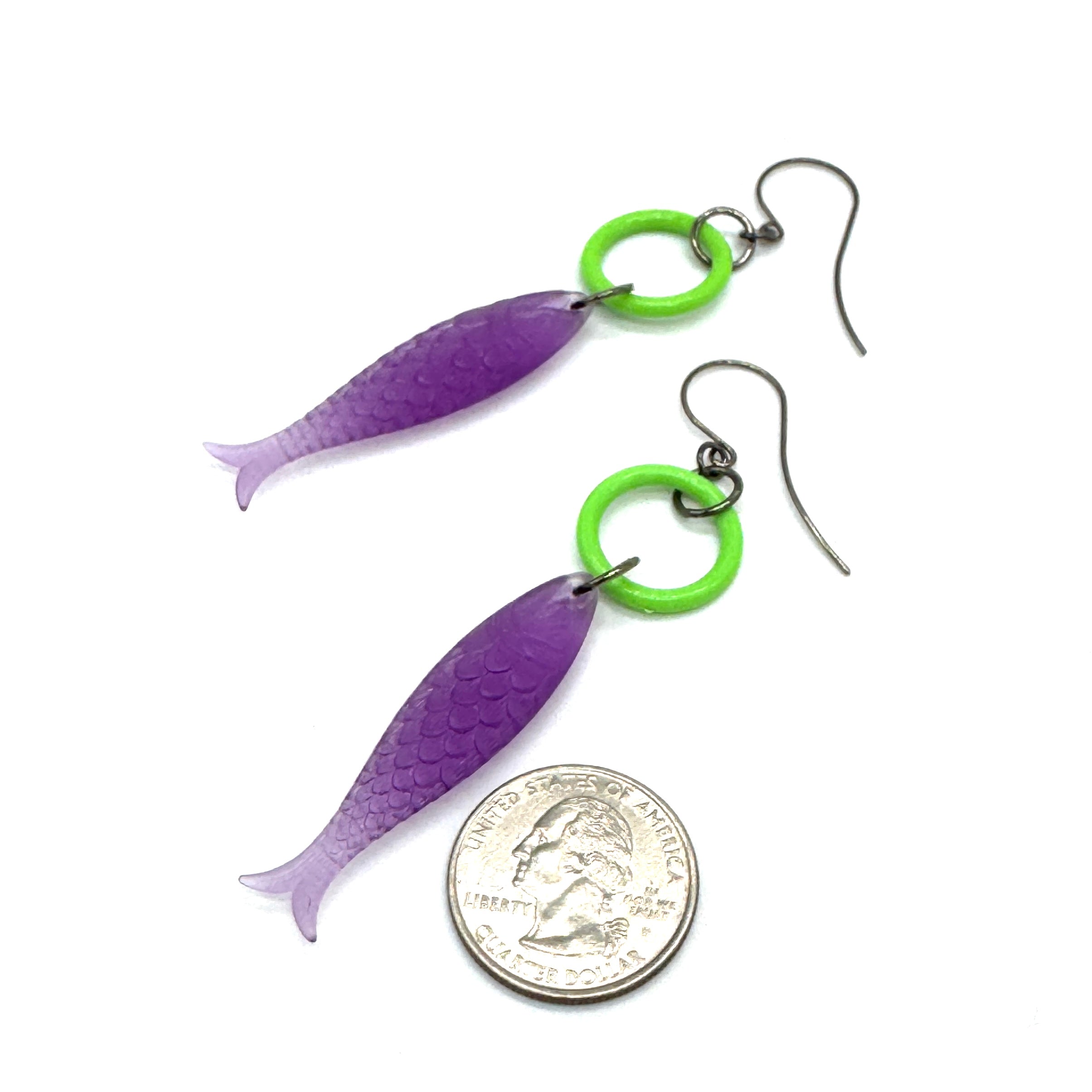 Frosted Purple & Green Fish A Lure-ing Earrings