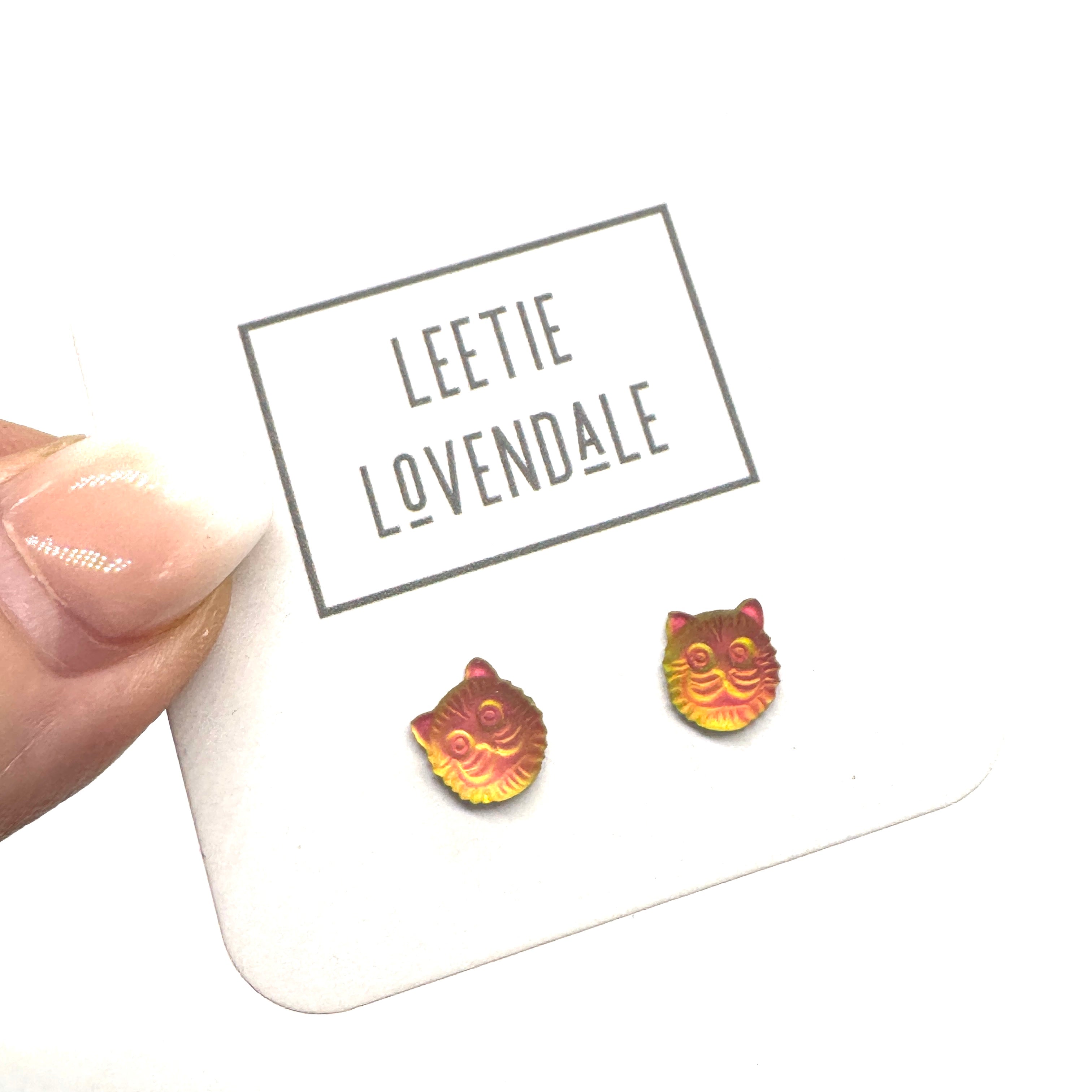 Vitrail Glass Cat Stud Earrings