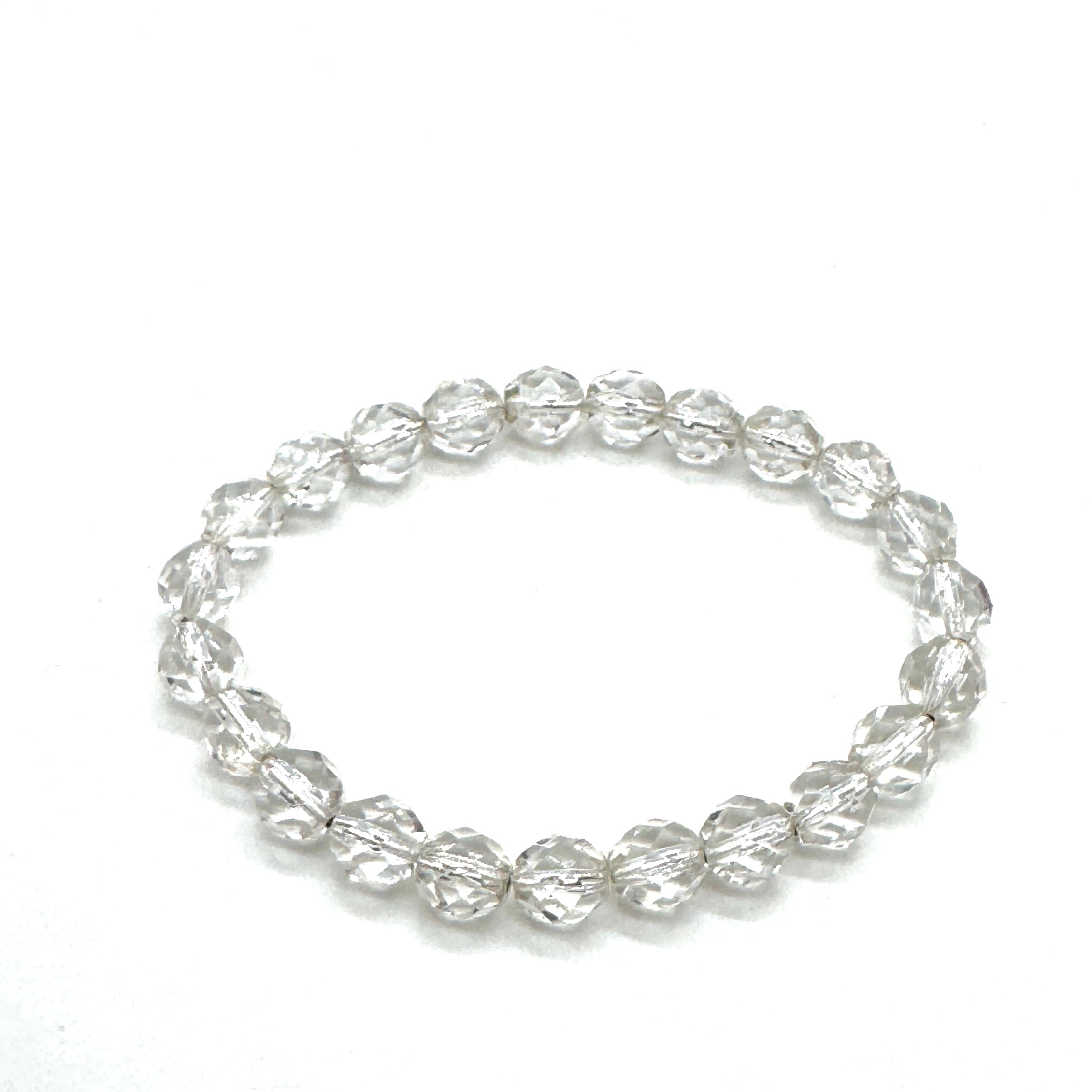 Clear beaded bracelet on a white background