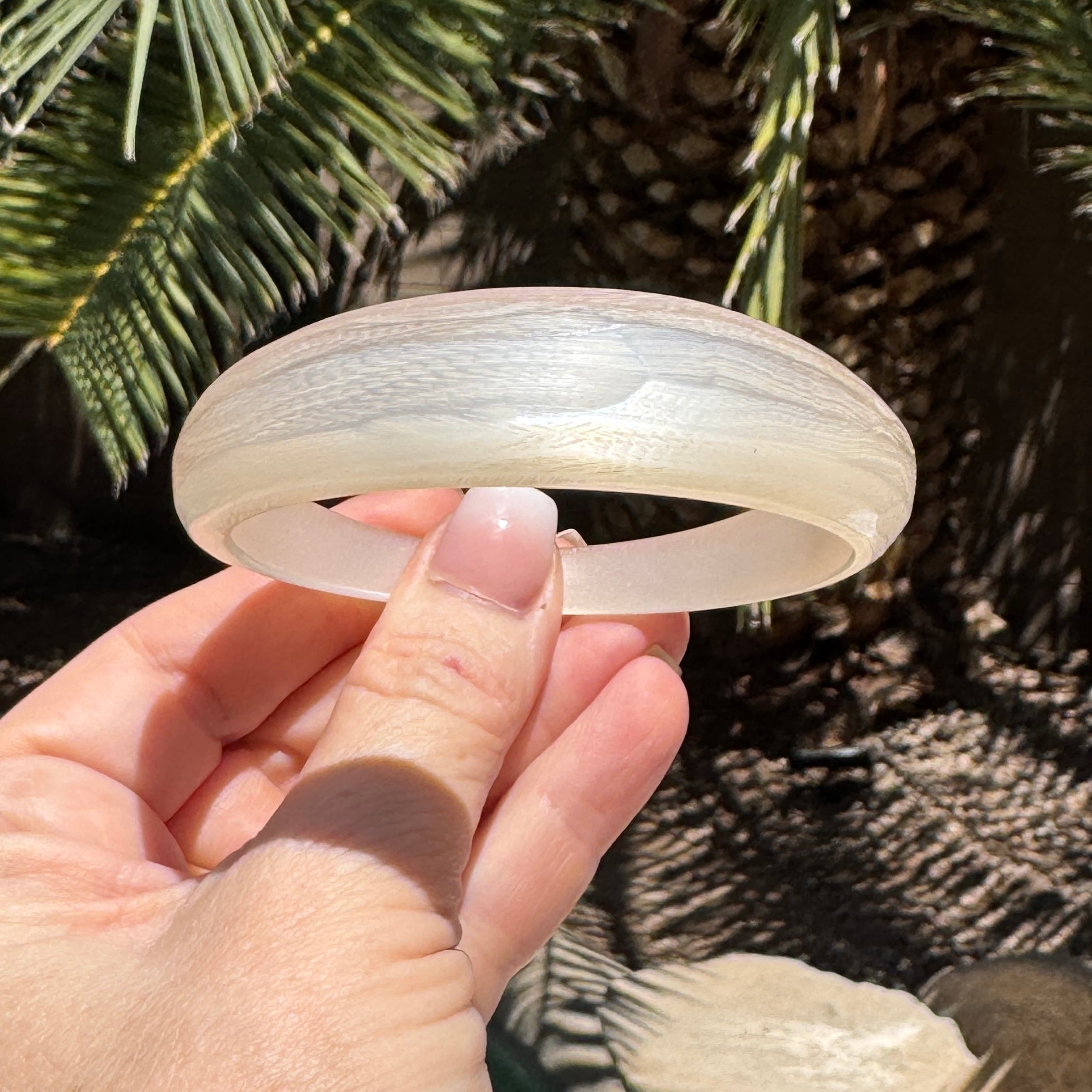 Cream Chiseled Matte Moonglow Lucite Swoop Bangle Bracelet - 8"