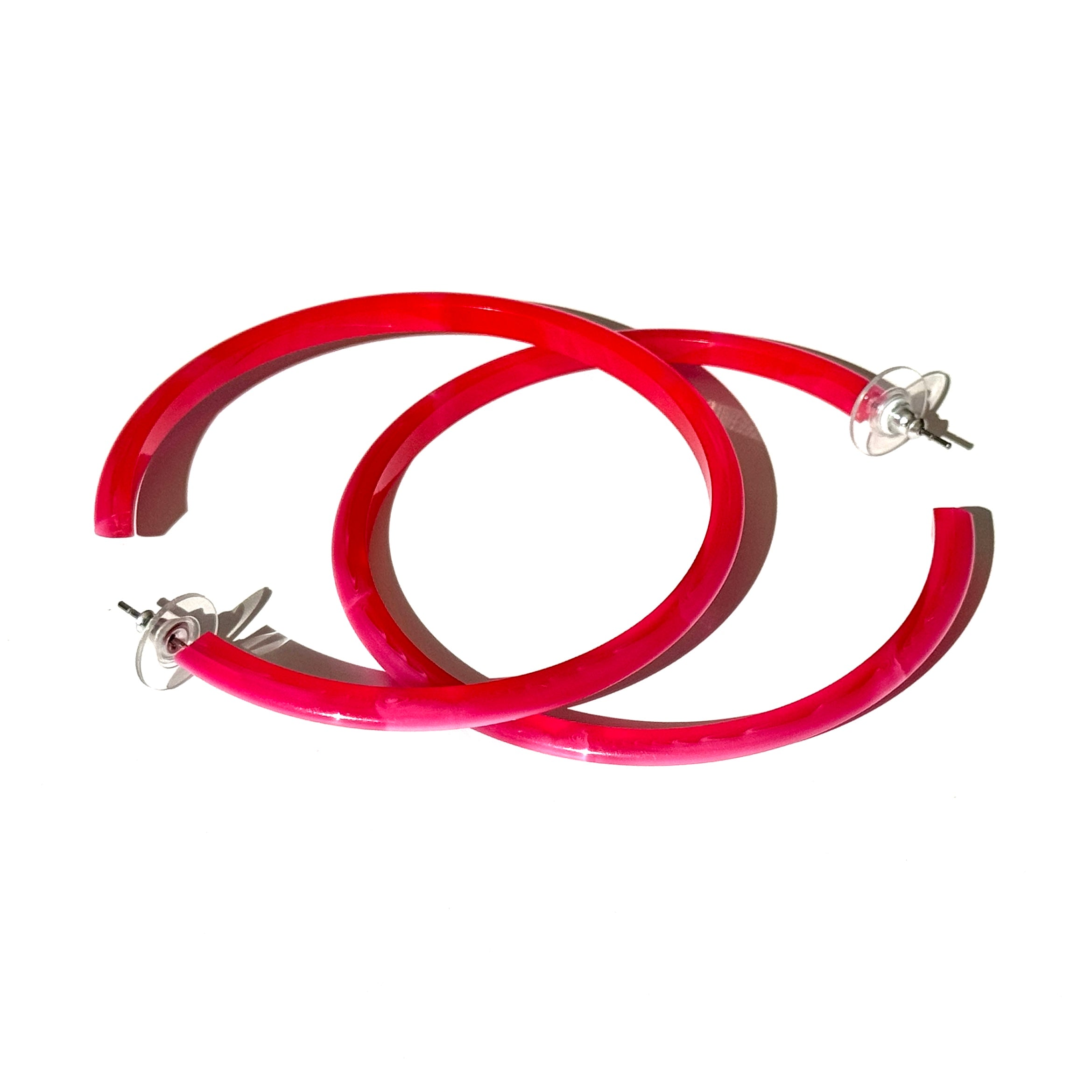 RARE Hot Pink Marbled Moonglow Bangle Hoop Earrings 3 Inch