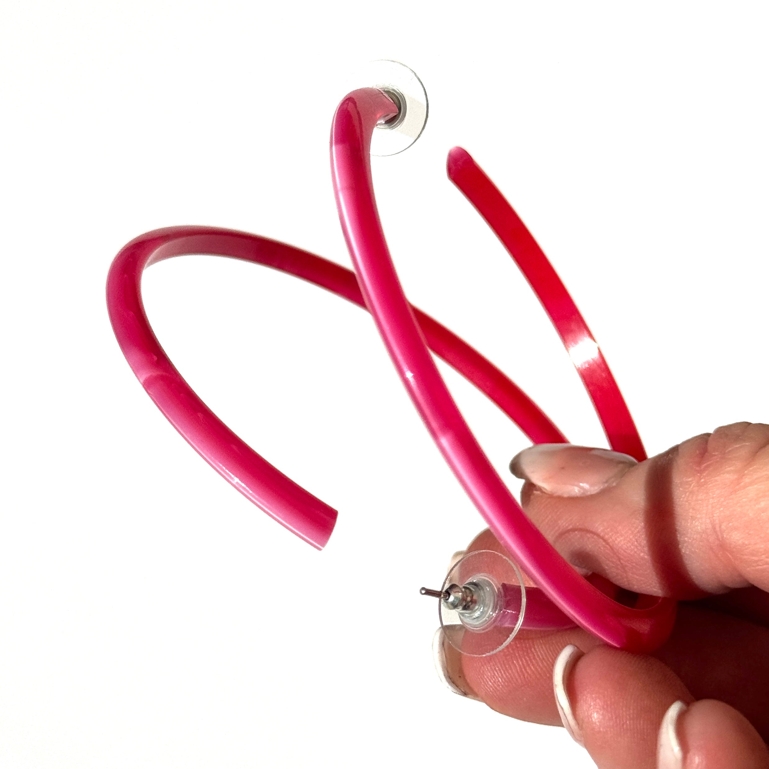 RARE Hot Pink Marbled Moonglow Bangle Hoop Earrings 3 Inch