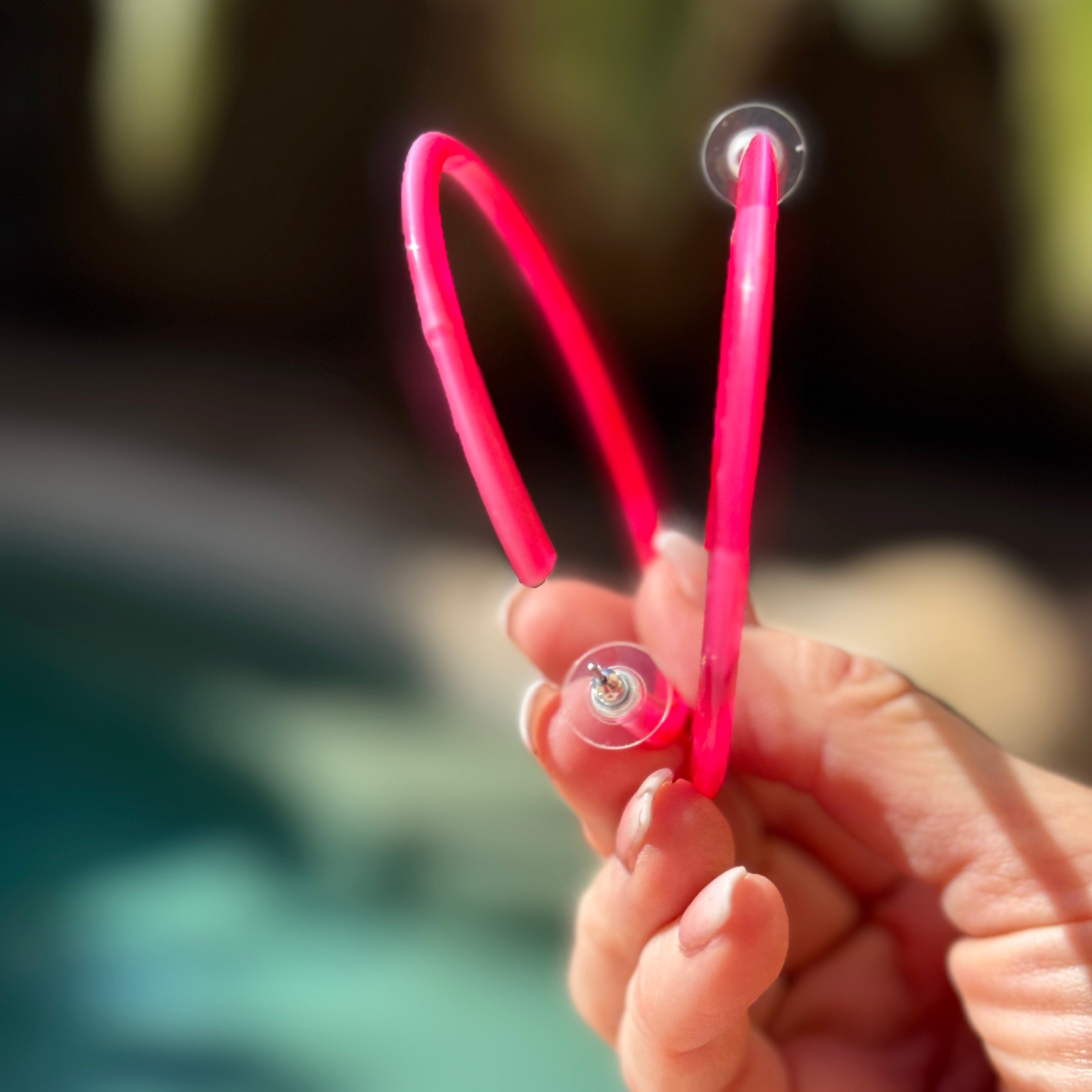 RARE Hot Pink Marbled Moonglow Bangle Hoop Earrings 3 Inch