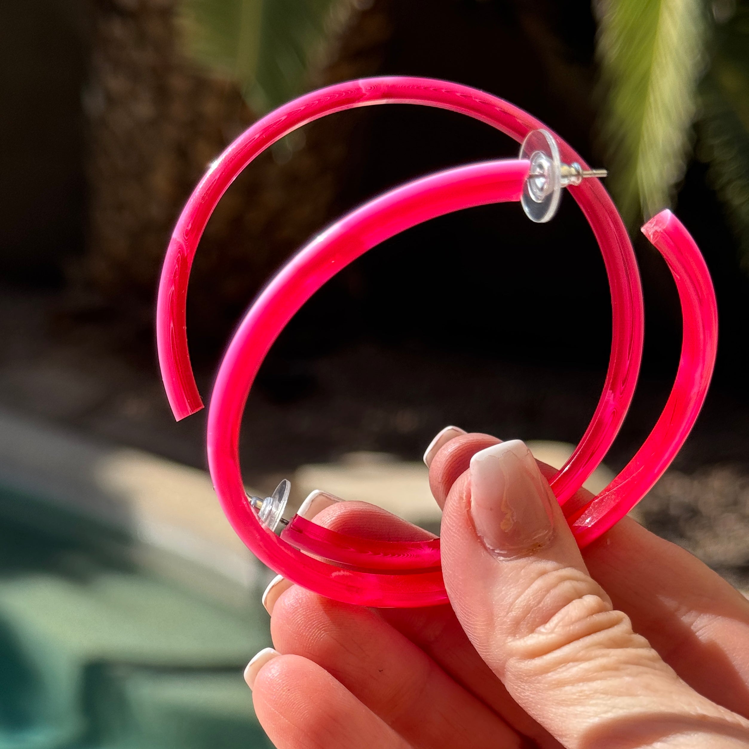 RARE Hot Pink Marbled Moonglow Bangle Hoop Earrings 3 Inch