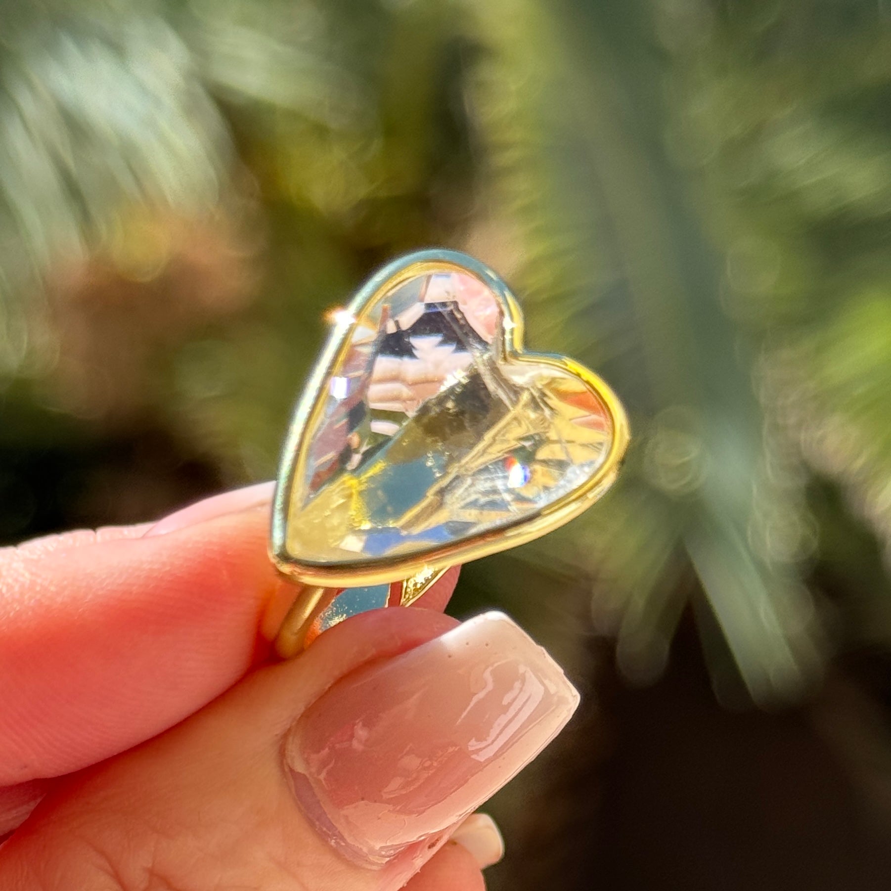Crystal Quartz Faceted Heart Ring