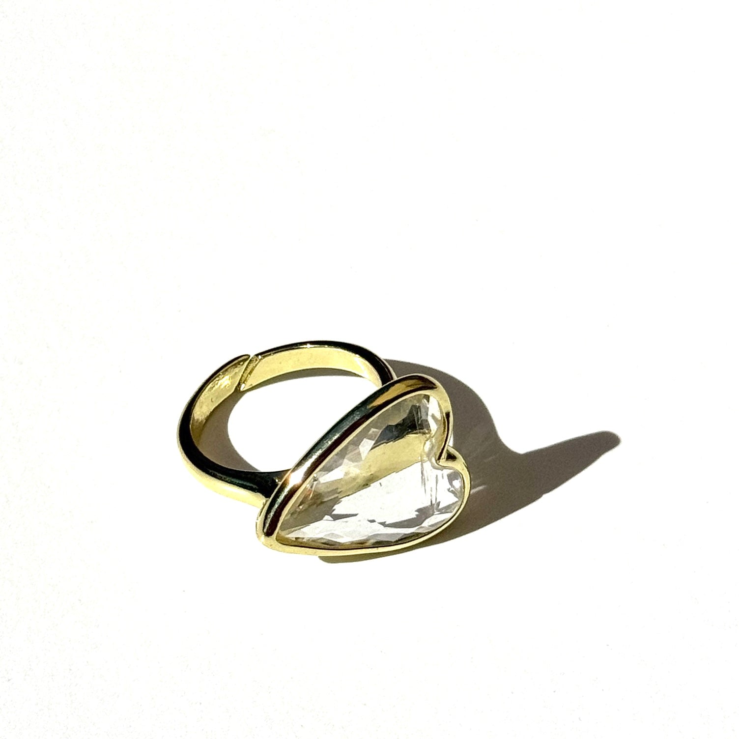 Crystal Quartz Faceted Heart Ring