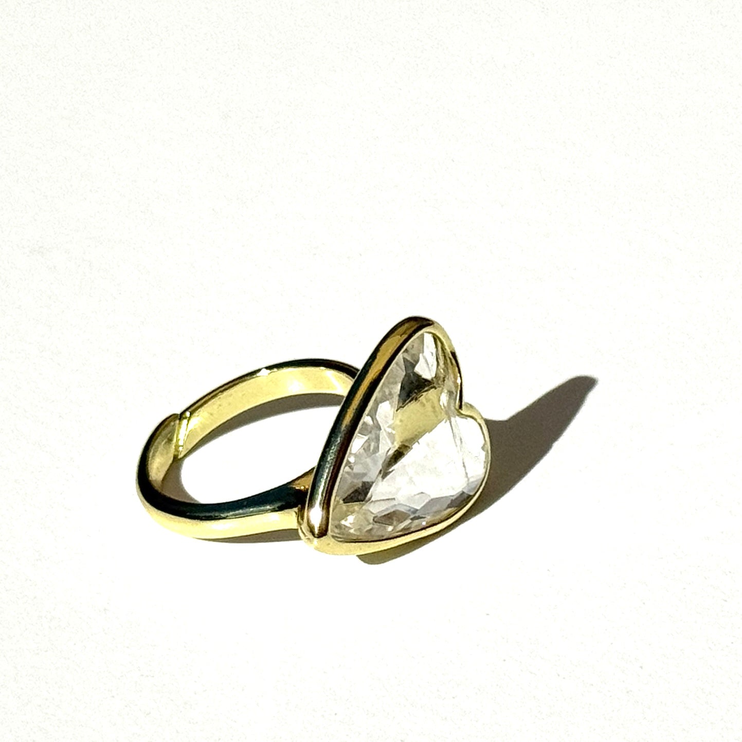 Crystal Quartz Faceted Heart Ring