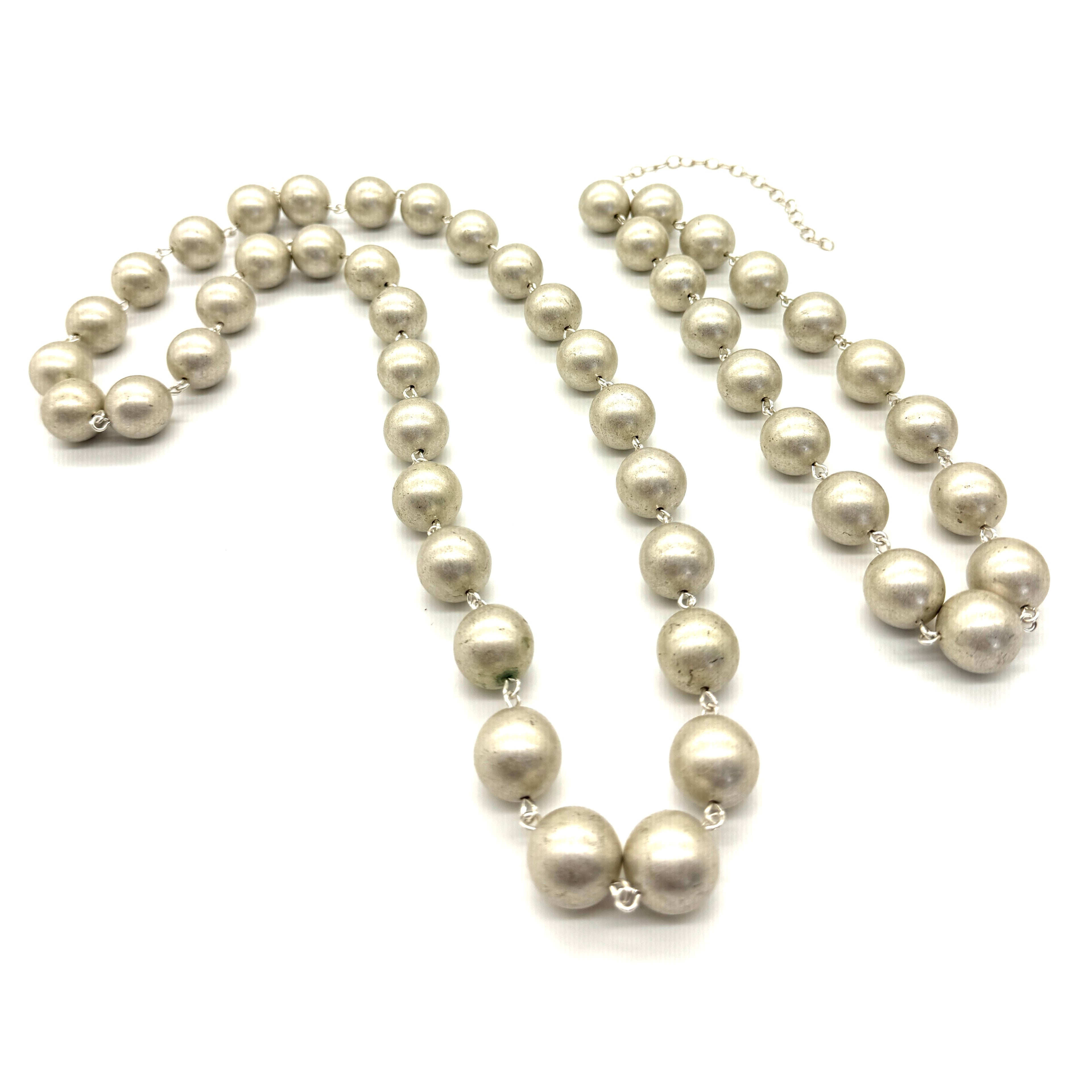 Matte & Shabby Silver Chunk Bead Necklace