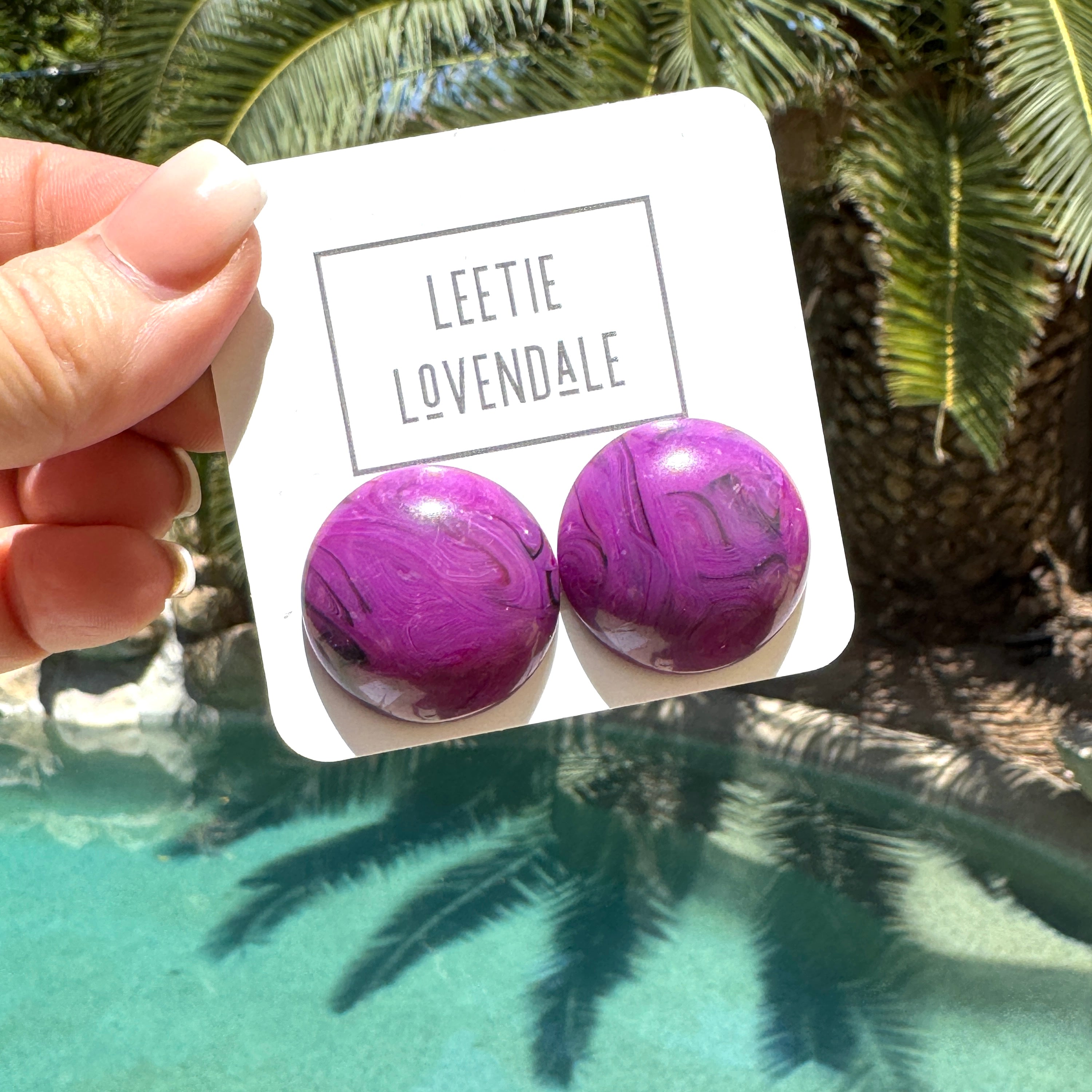 Violet Marbled Retro Button Stud Earrings