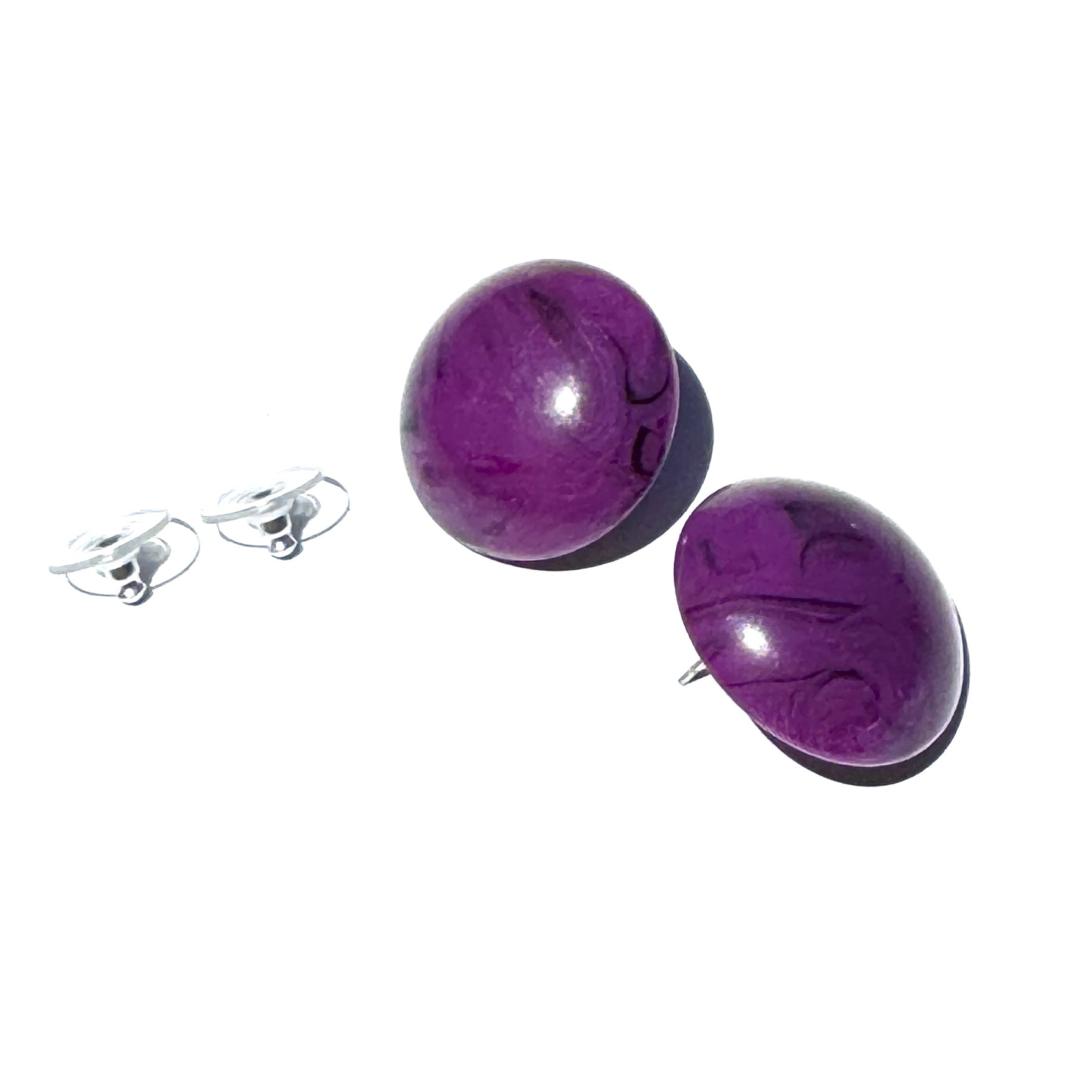 Violet Marbled Retro Button Stud Earrings