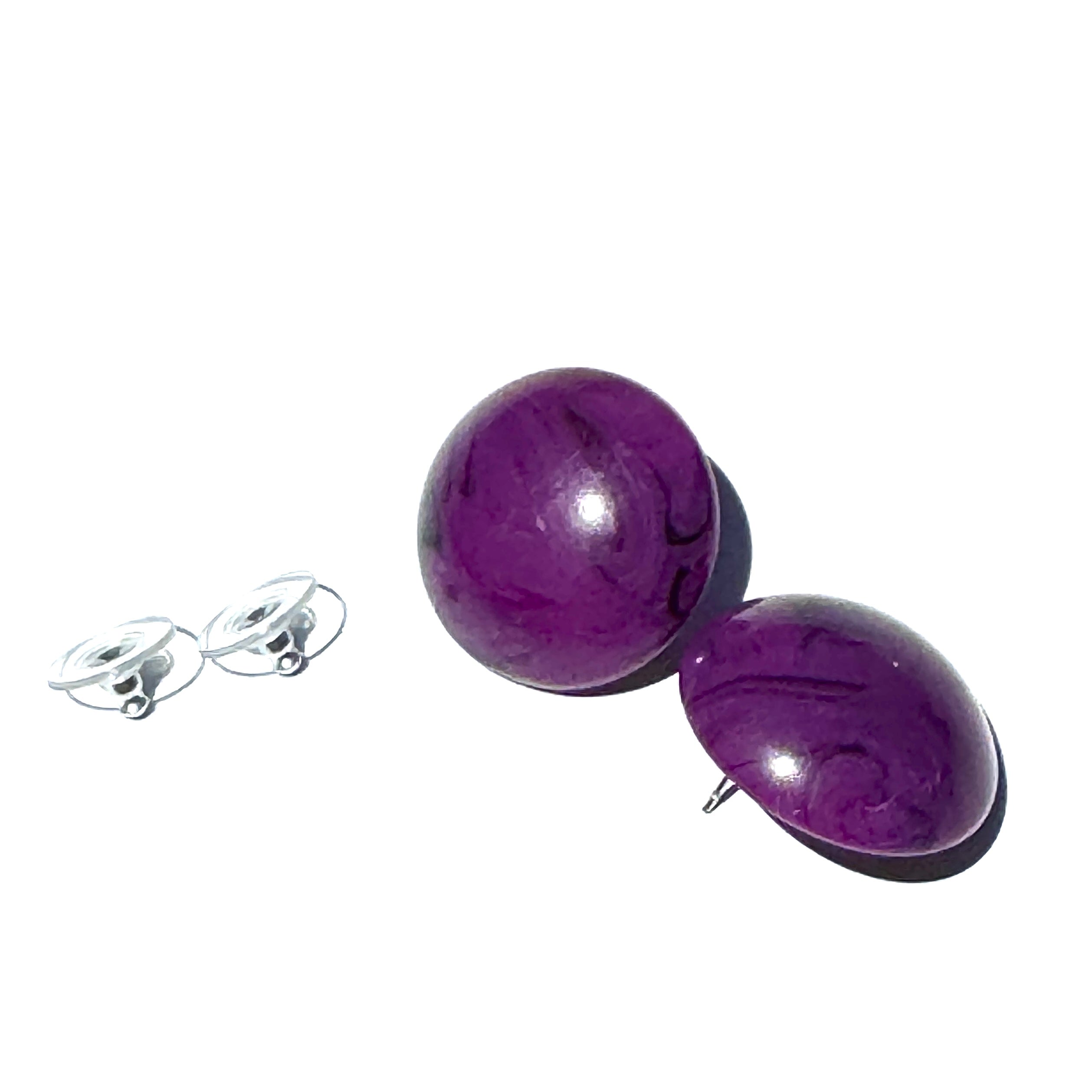 Violet Marbled Retro Button Stud Earrings