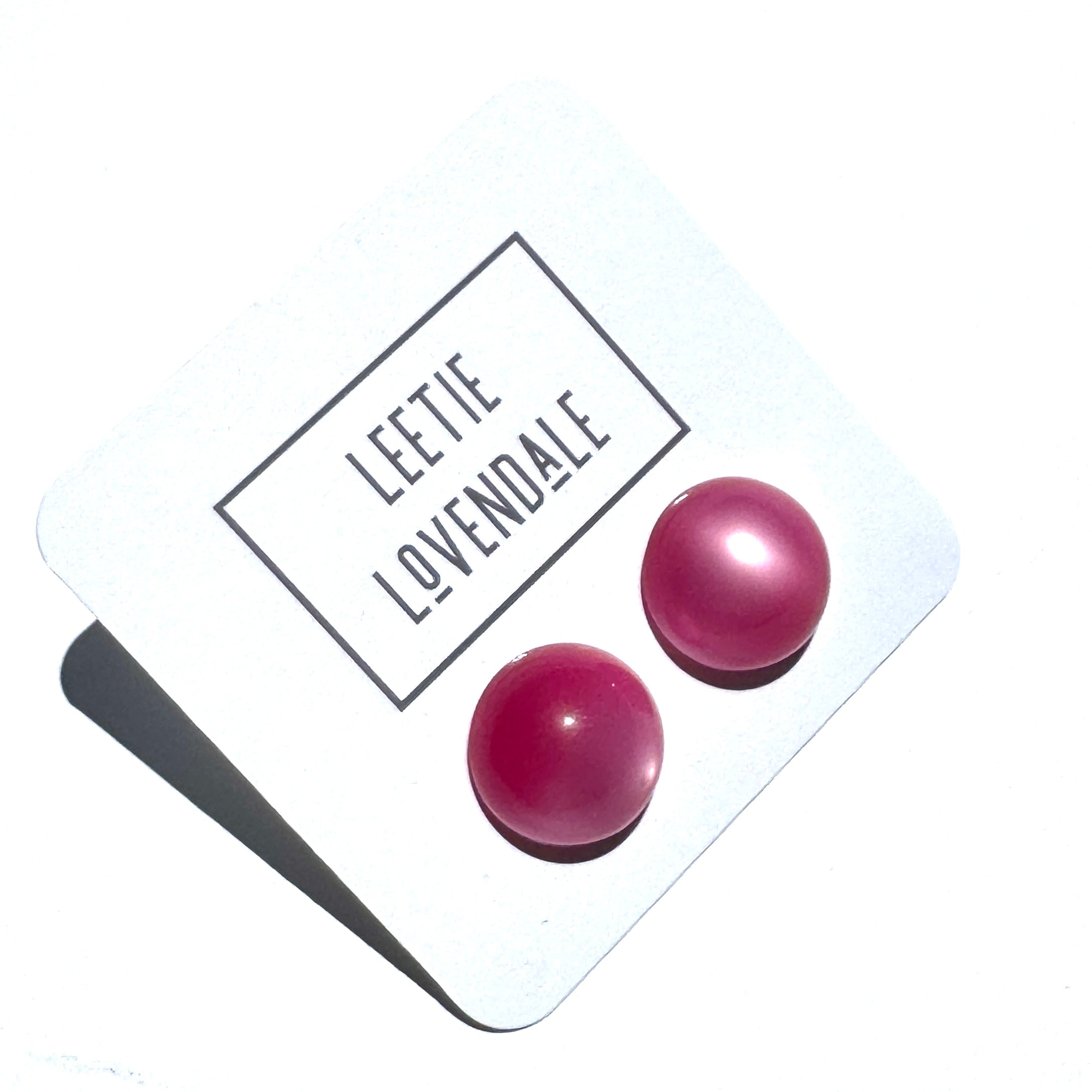 Cranberry Moonglow Retro Button Stud Earrings