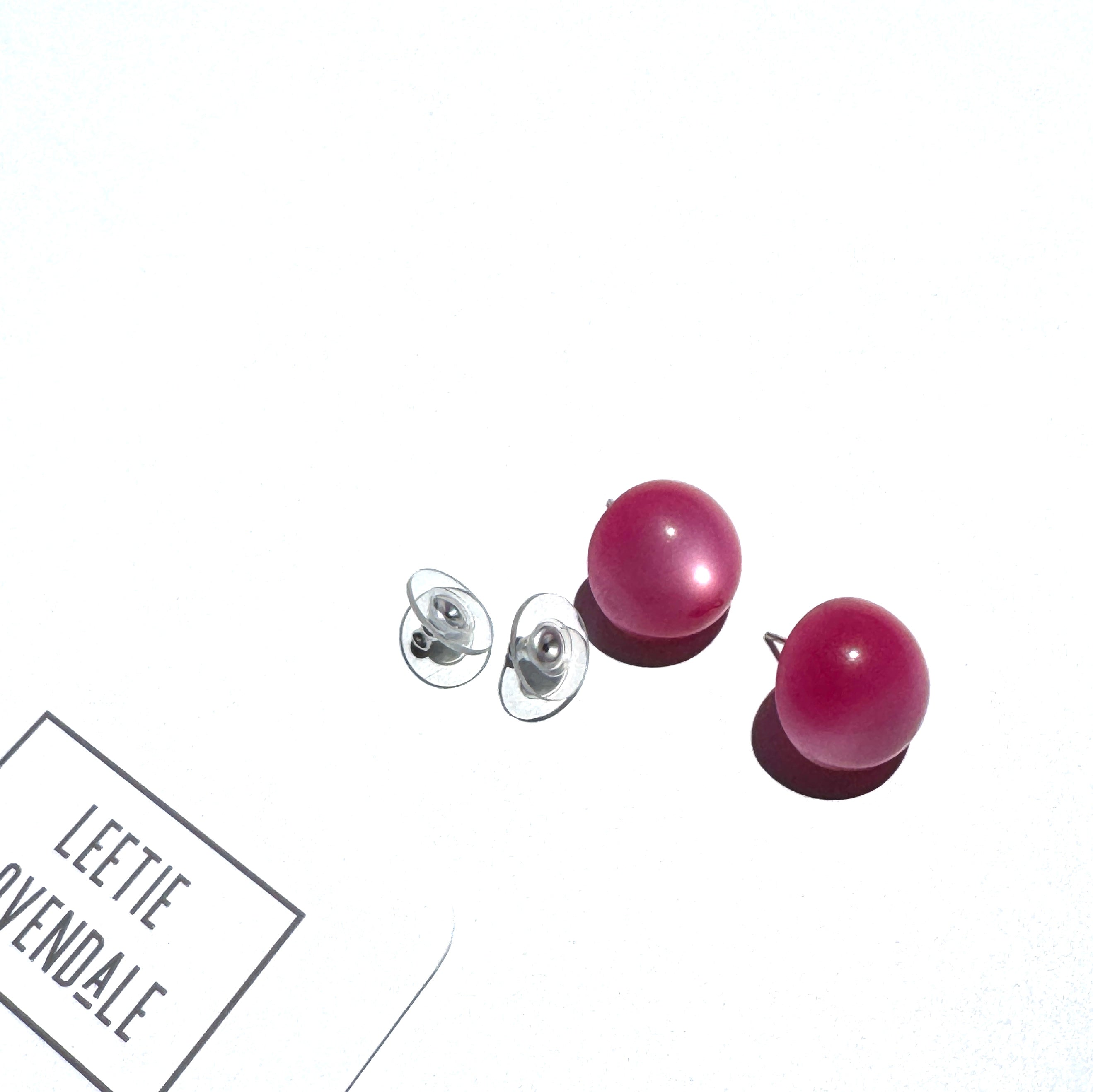 Cranberry Moonglow Retro Button Stud Earrings