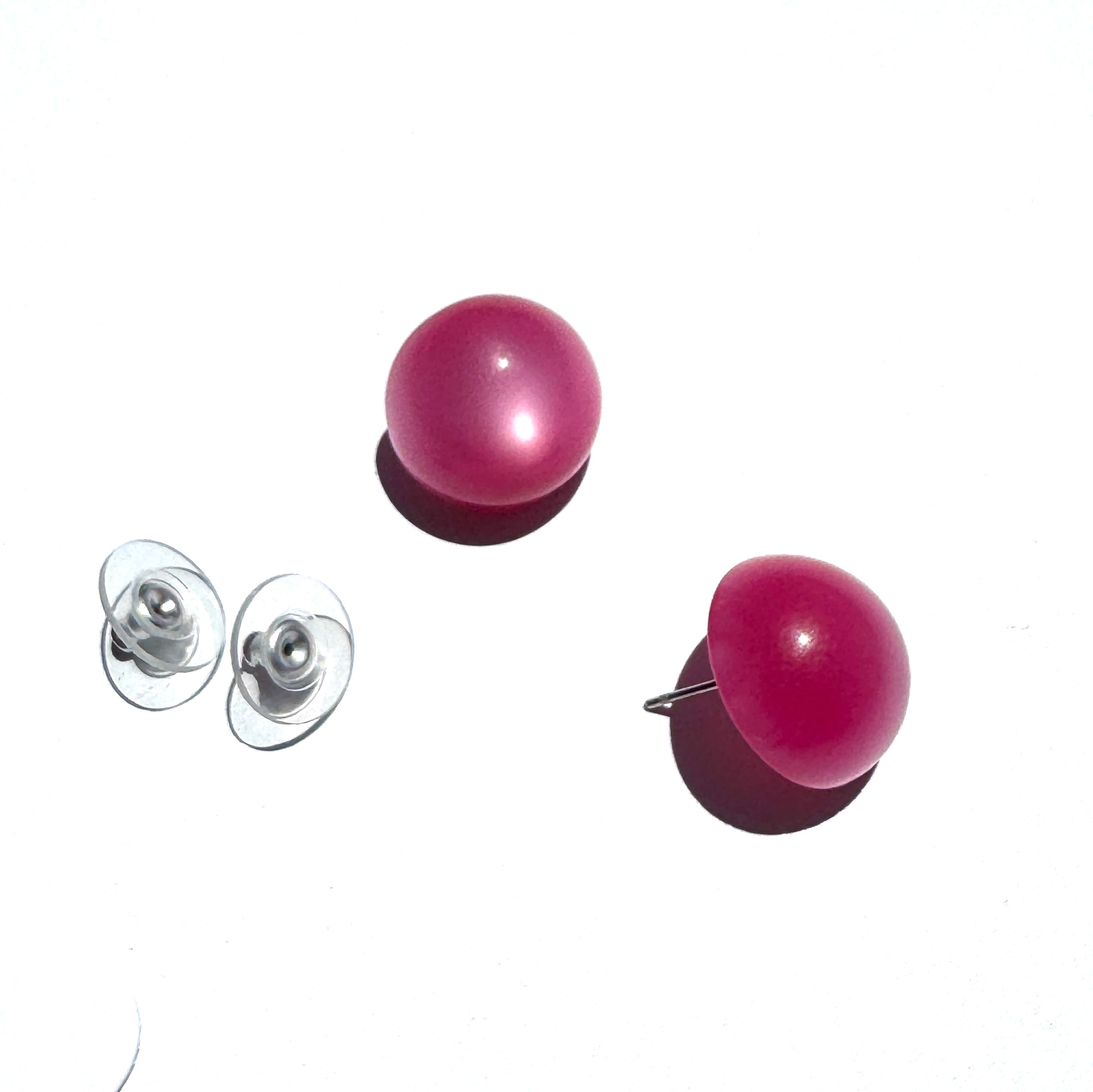 Cranberry Moonglow Retro Button Stud Earrings