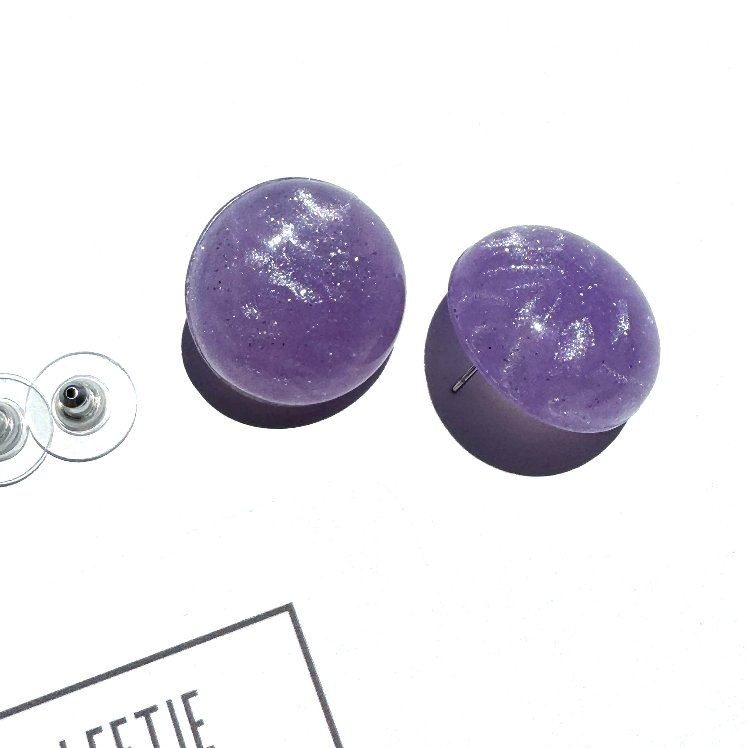 Lilac Stardust Retro Button Stud Earrings
