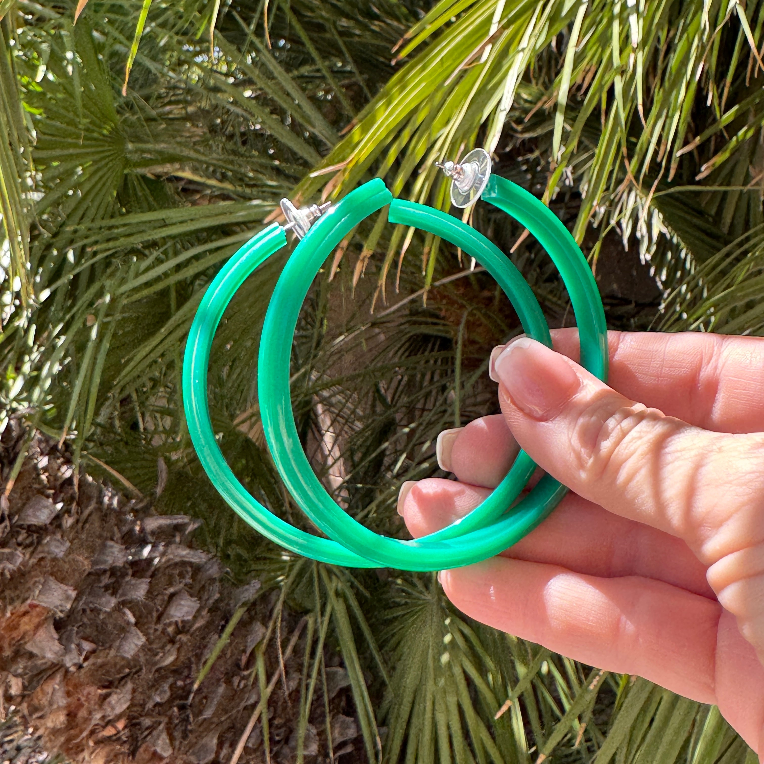 Petrol Beveled Lucite Bangle Hoop Earrings 3 Inch