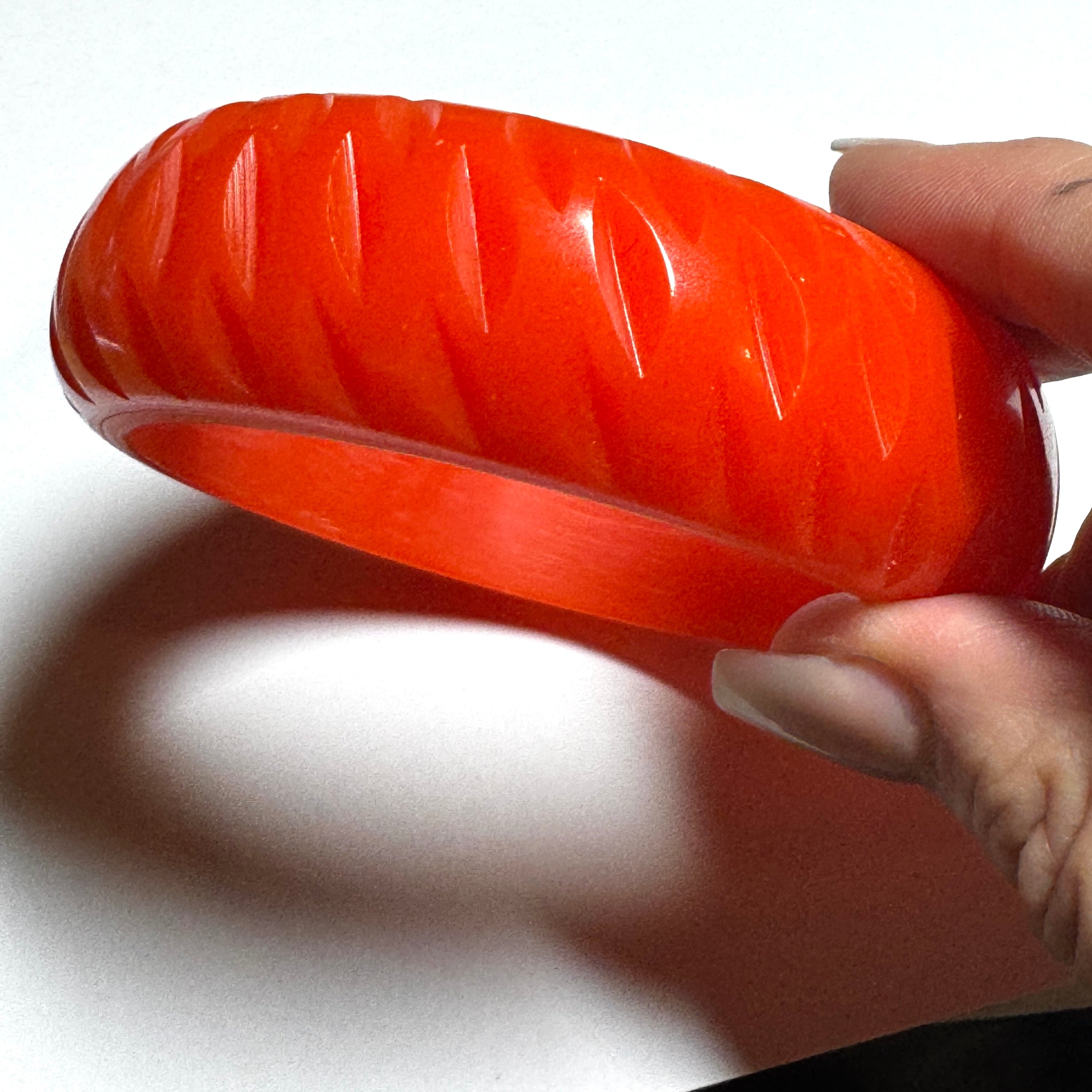 Bright Orange Carved Resin Bangle Bracelet – Mini