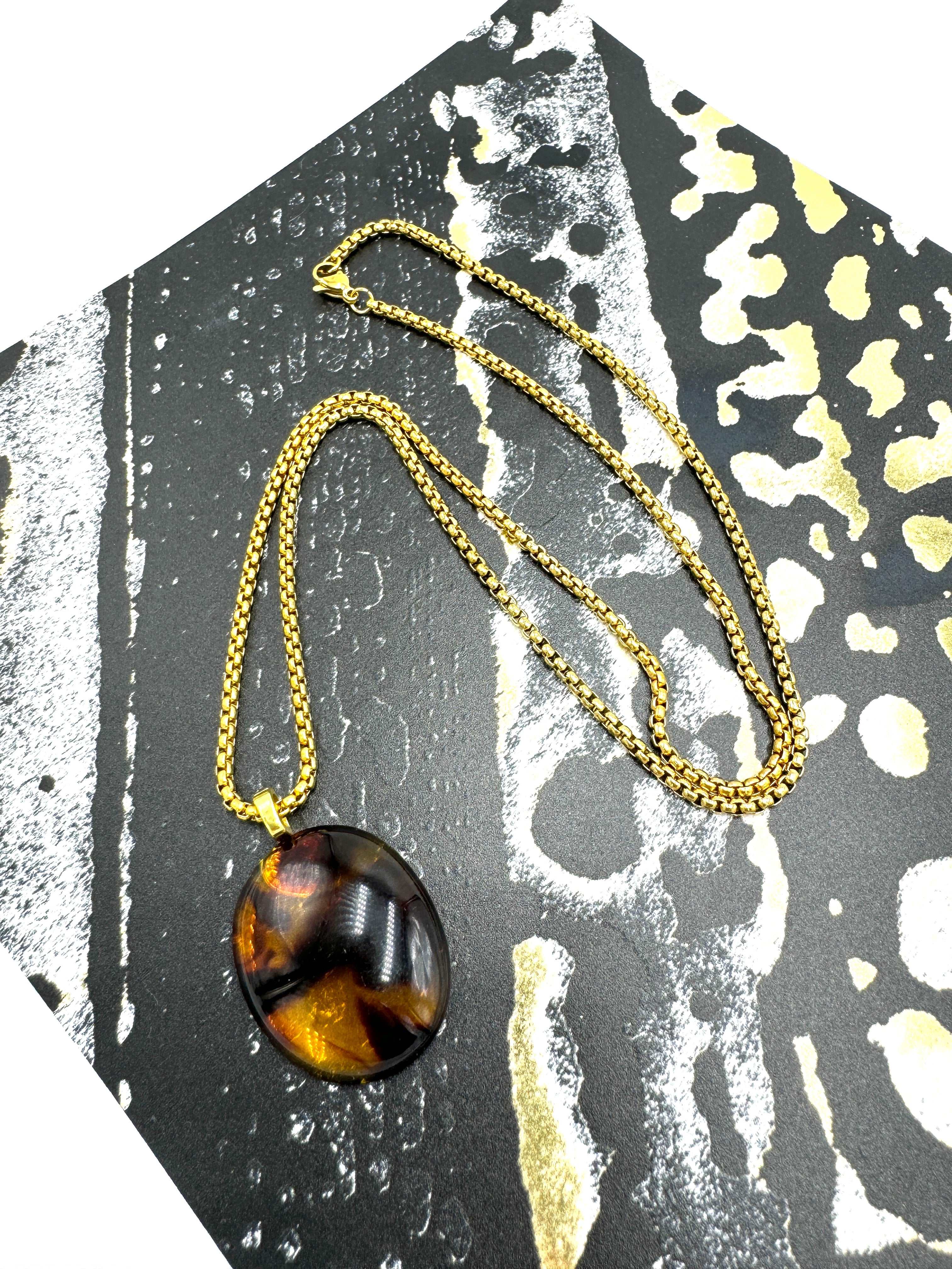 Tortoise & Brass Talisman Chain Necklace