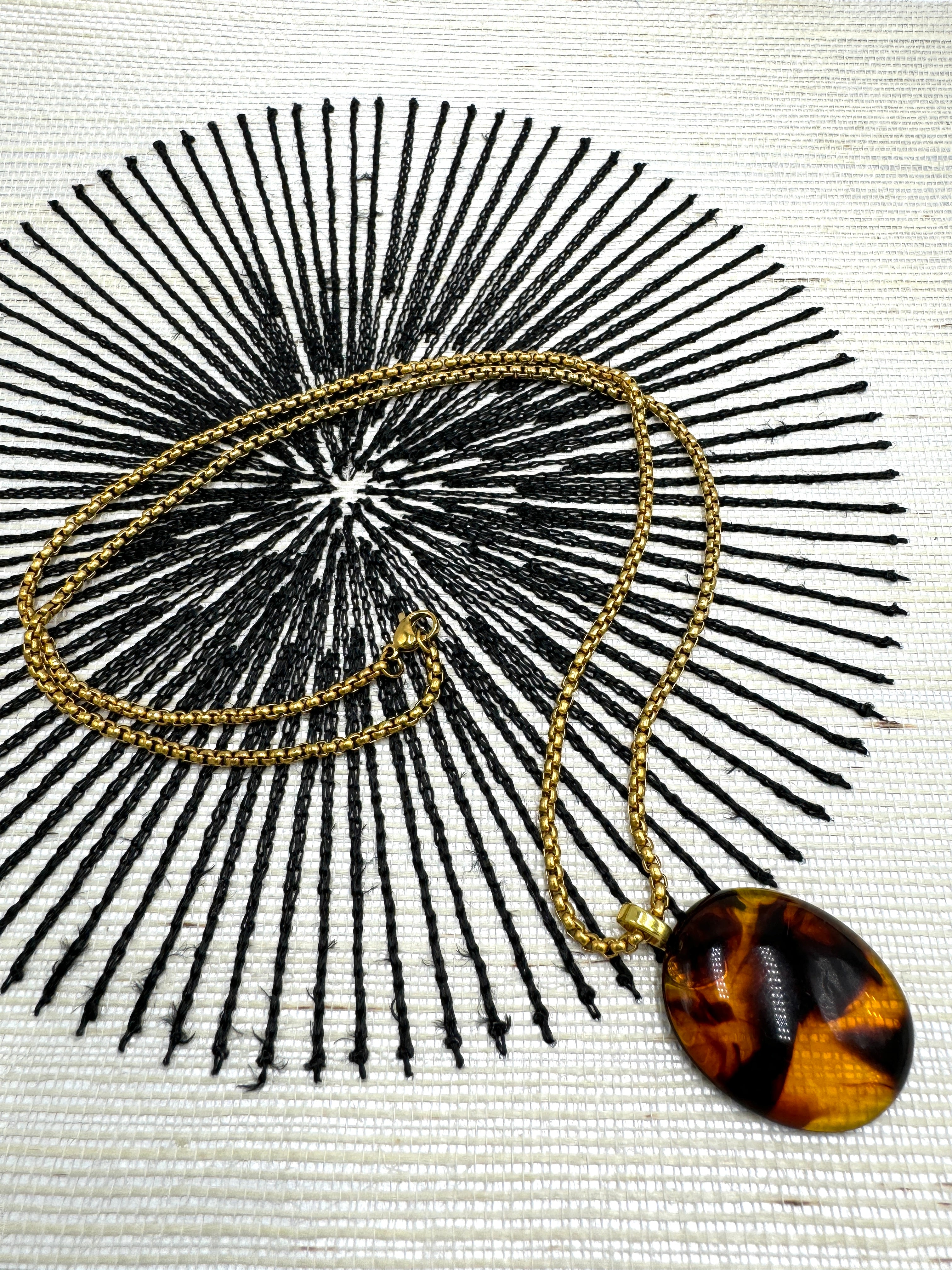Tortoise & Brass Talisman Chain Necklace