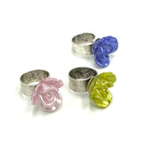 3 silver rings with flowers