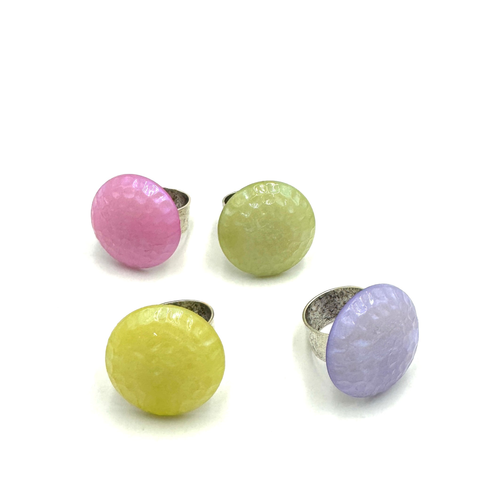 dimpled vintage stone rings blue pink green yellow