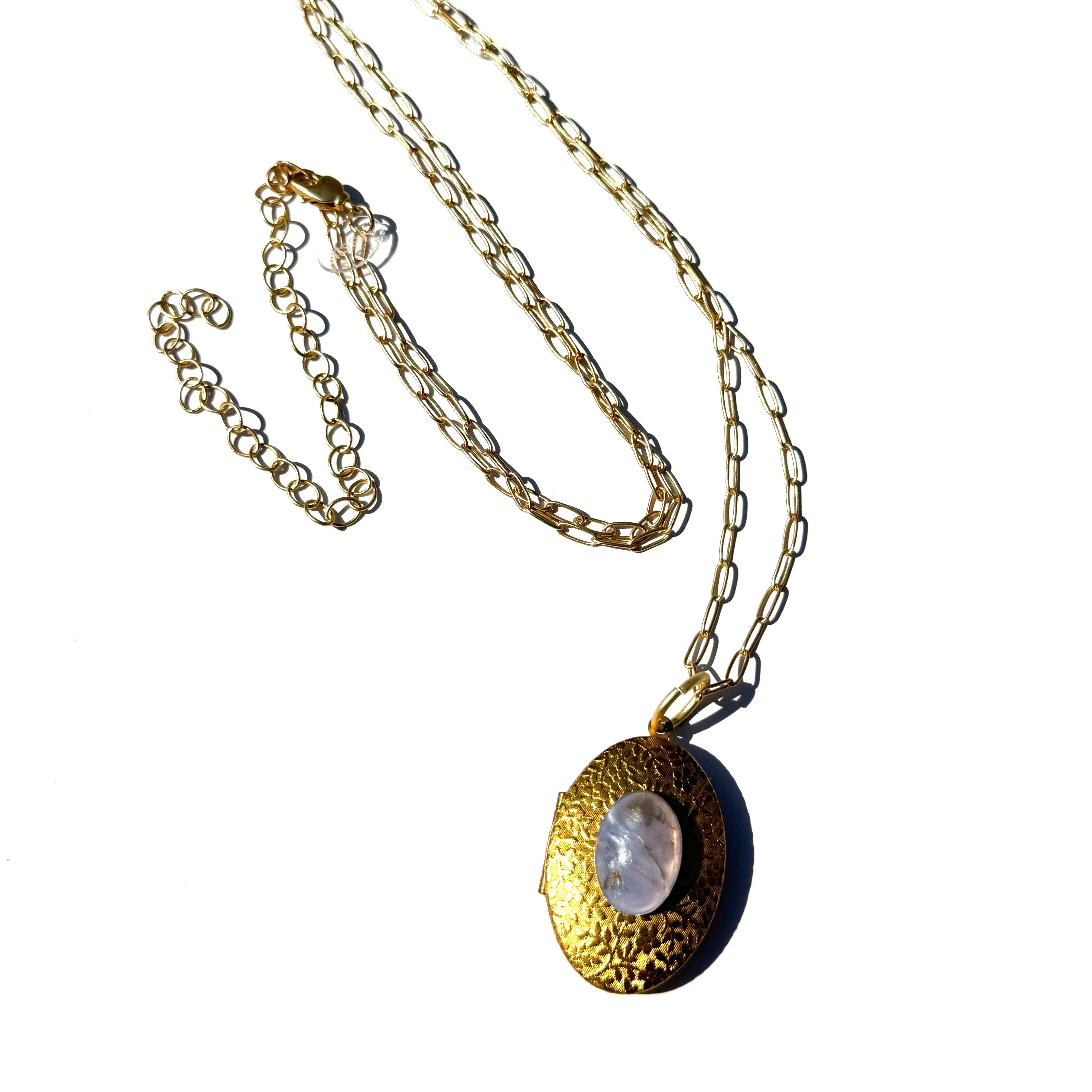 Lavender & Leaf Intaglio Locket Necklace - Long