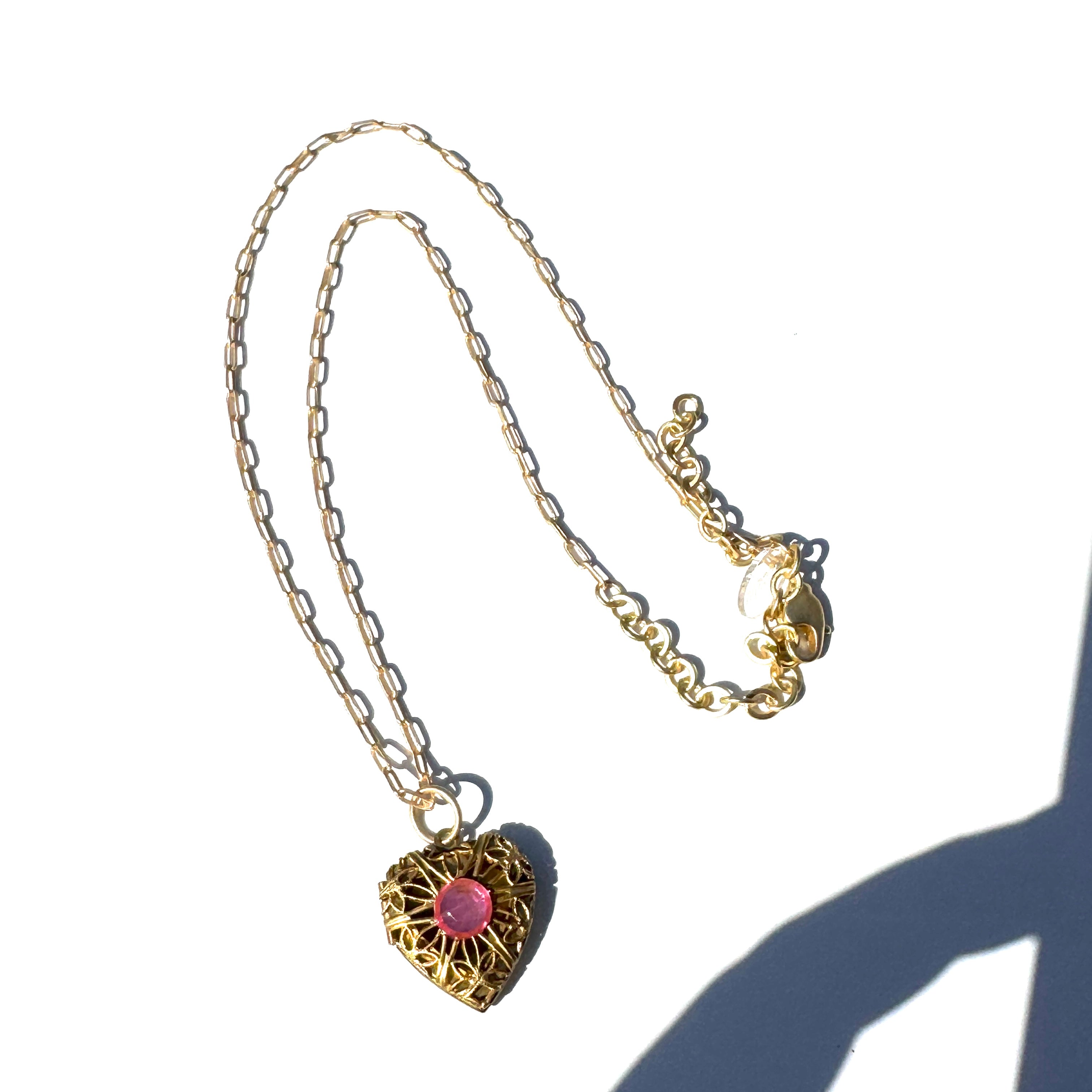 Pink Sparkle & Filigree Heart Locket Necklace - Shortie