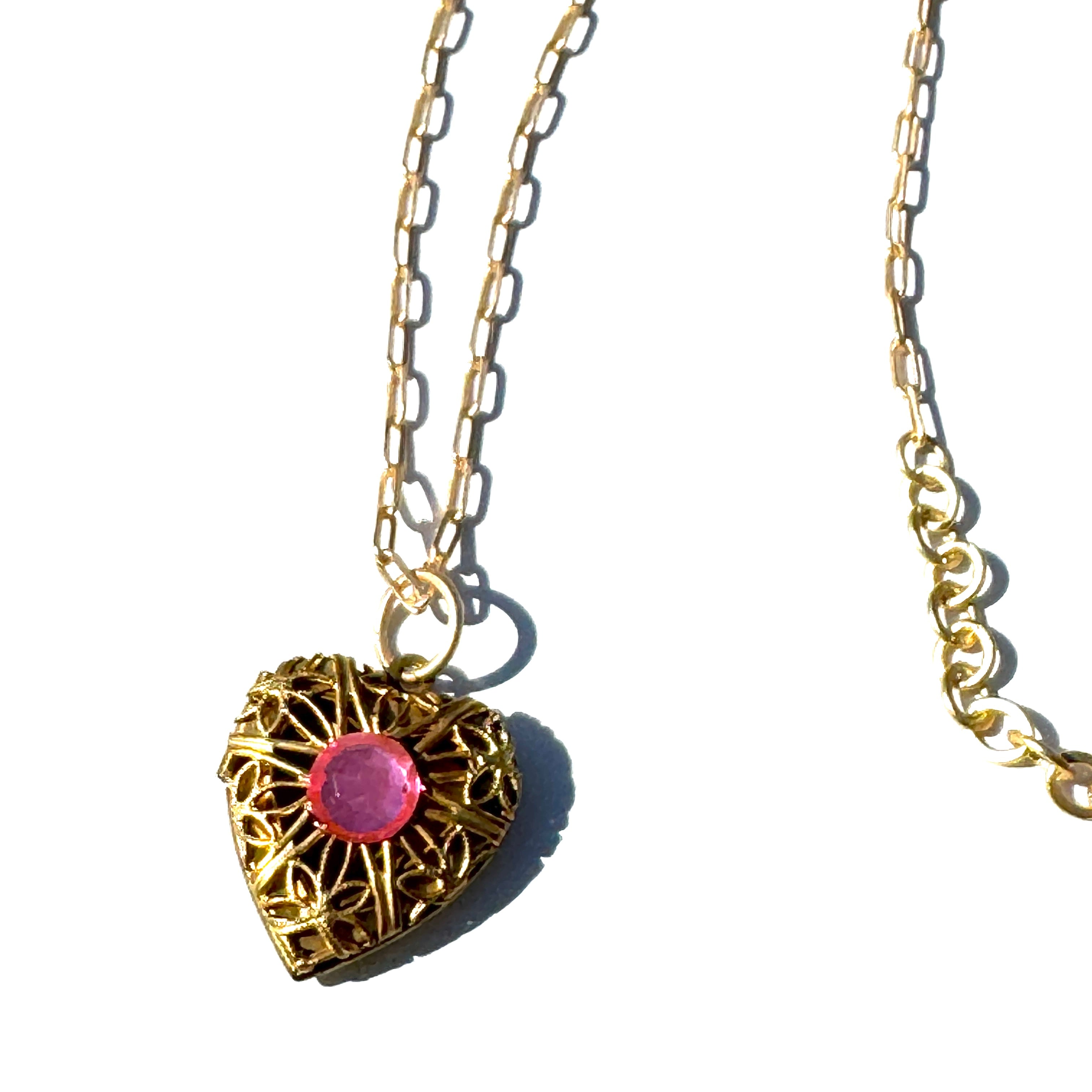 Pink Sparkle & Filigree Heart Locket Necklace - Shortie