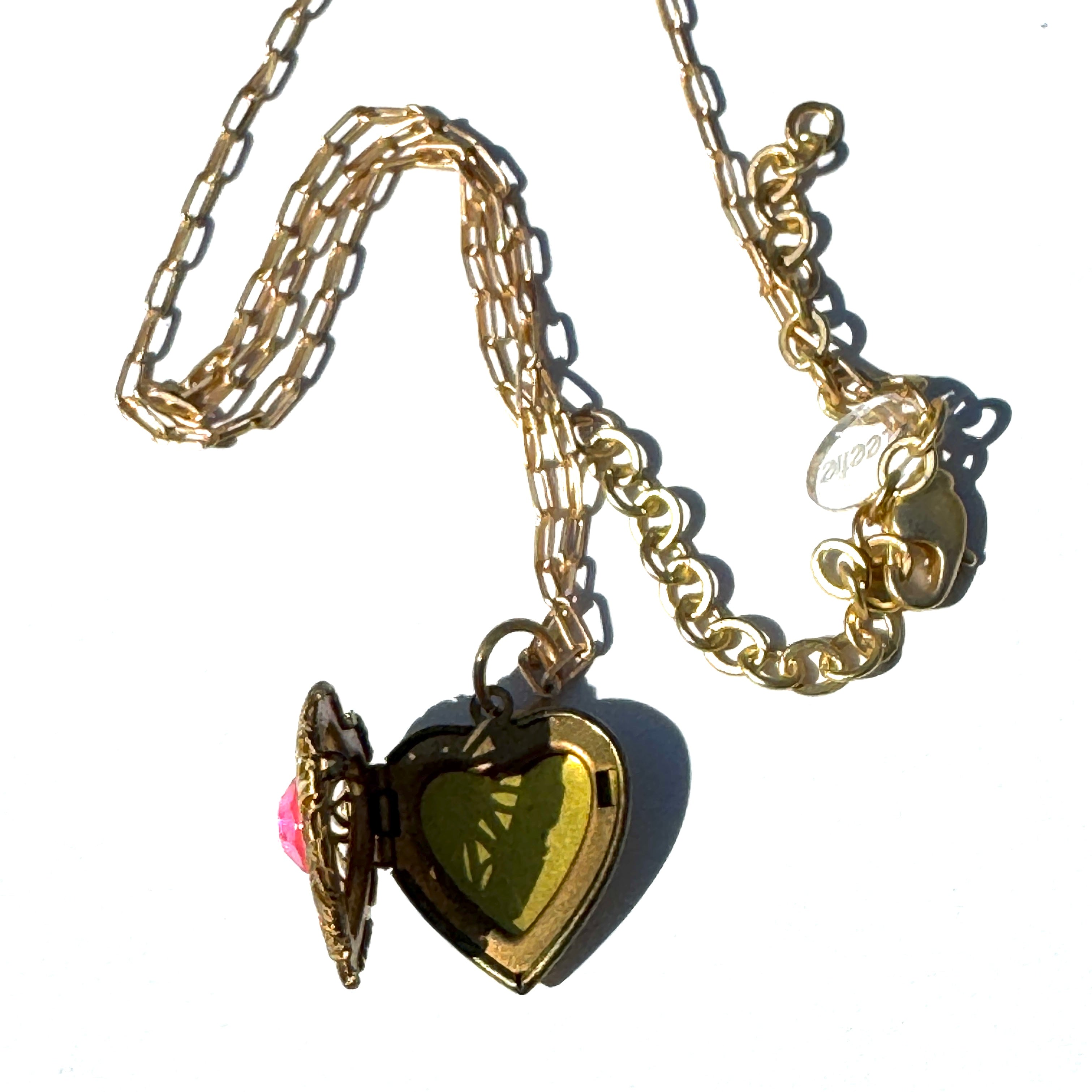 Pink Sparkle & Filigree Heart Locket Necklace - Shortie