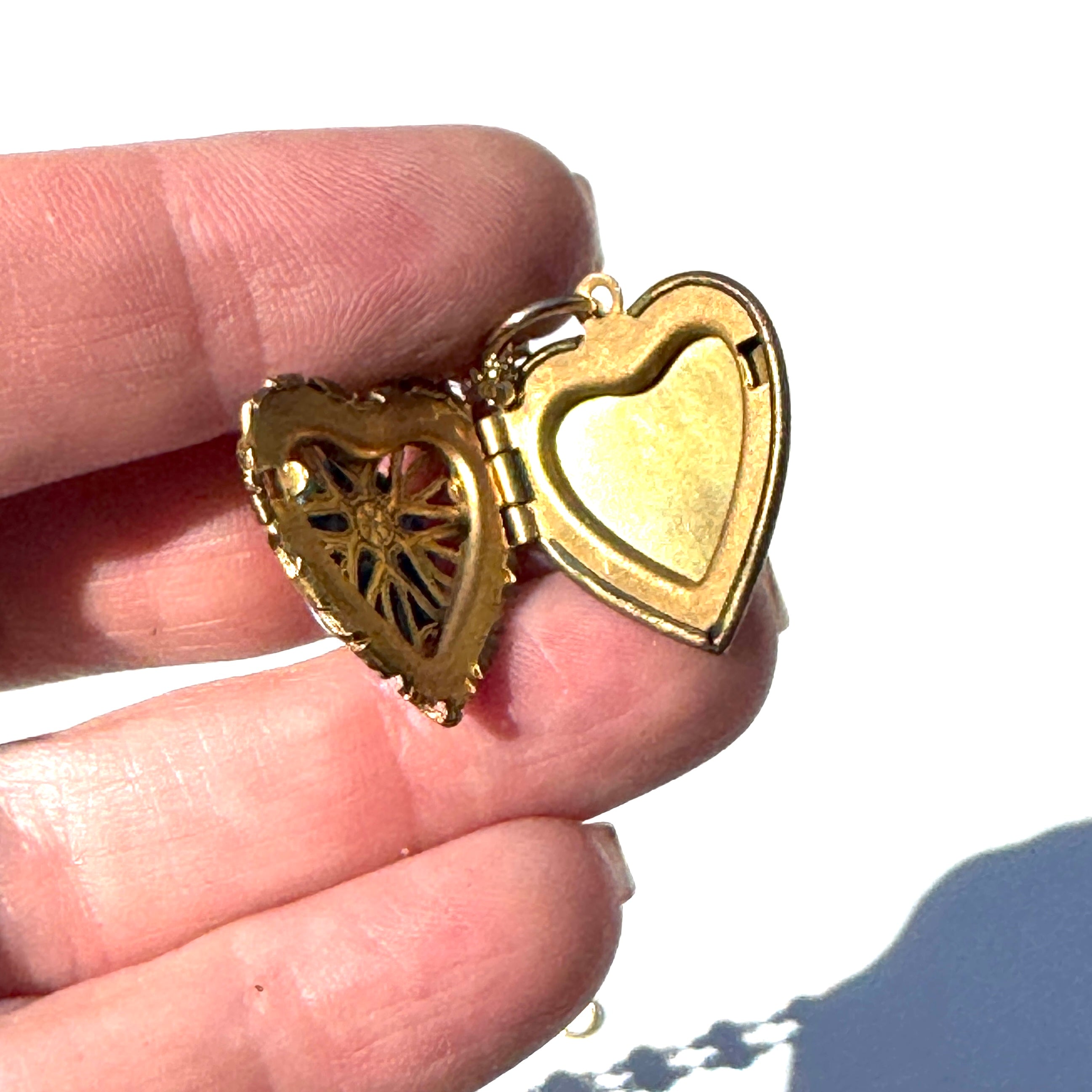 Turquoise Resin & Filigree Heart Locket Necklace - Shortie