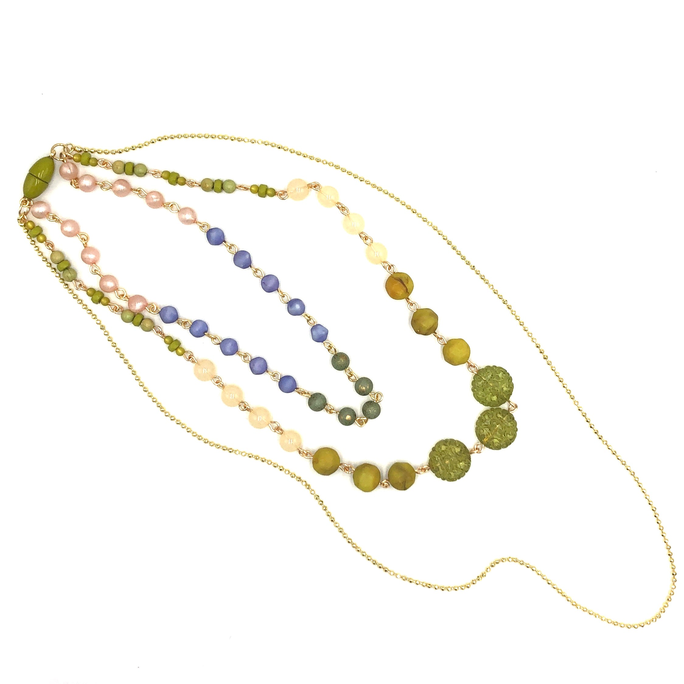 3 strand hand wired with colorful beads necklace