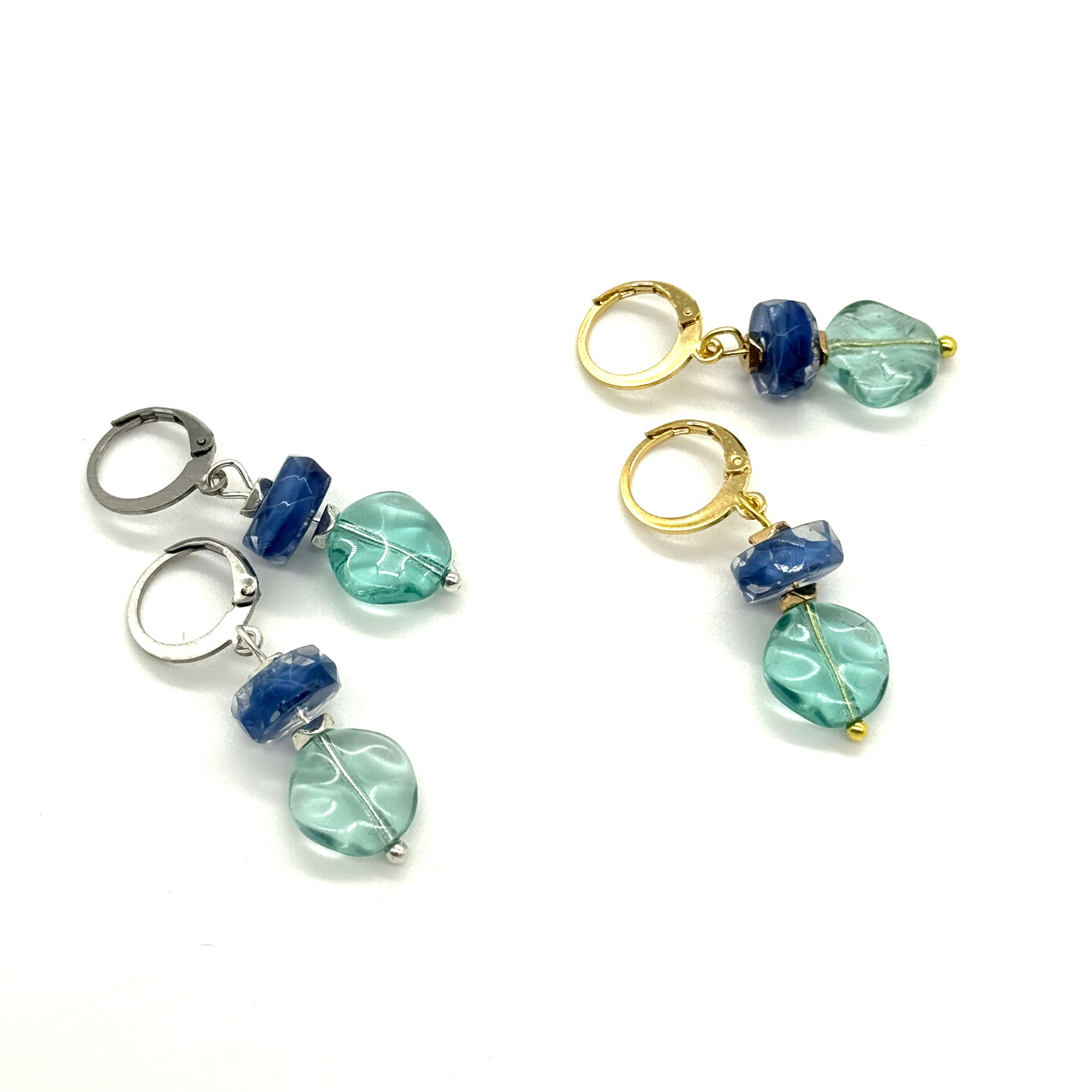 Peacock & Water Faceted Glass Earrings