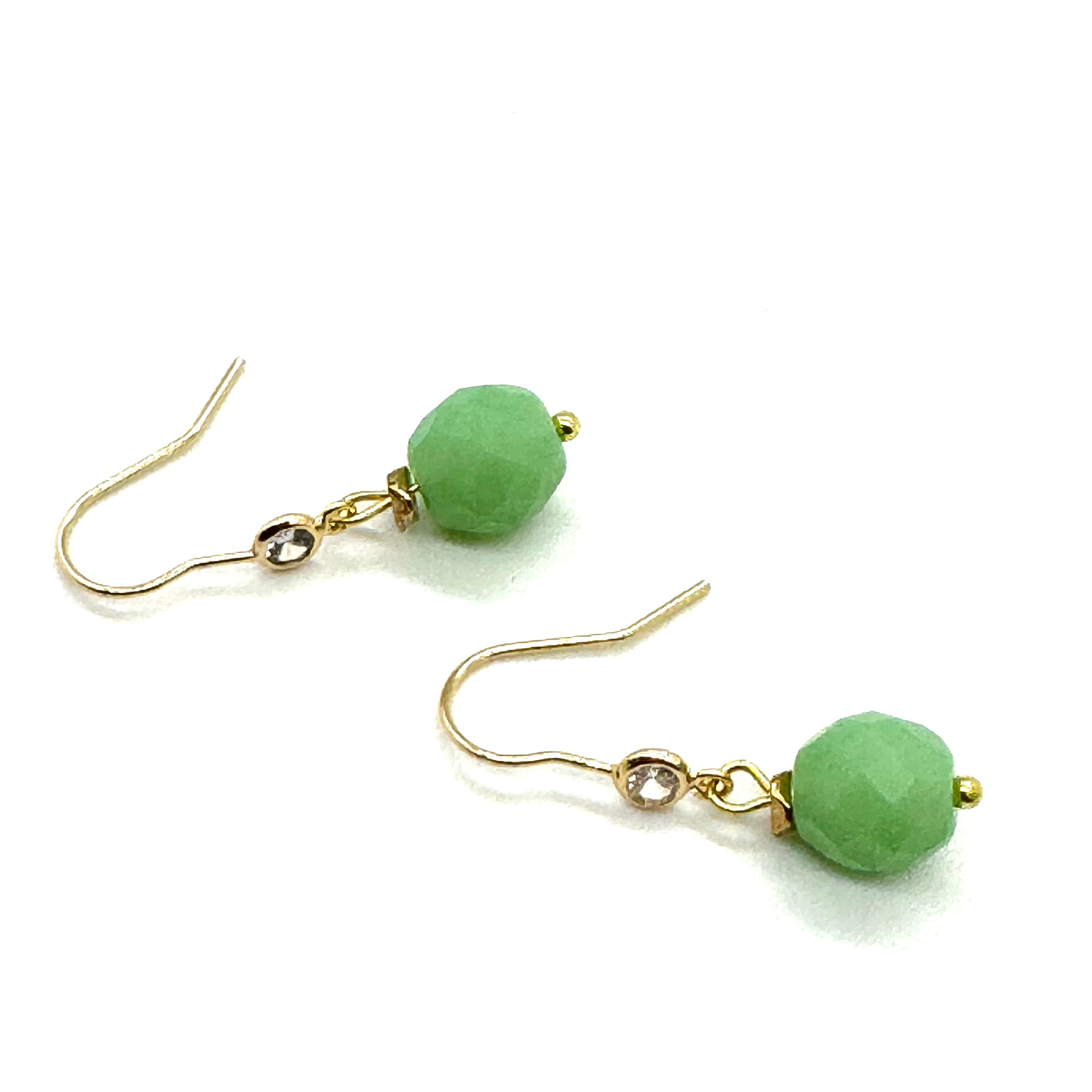 Celadon Matte Faceted Glass with Crystal Drop Earrings