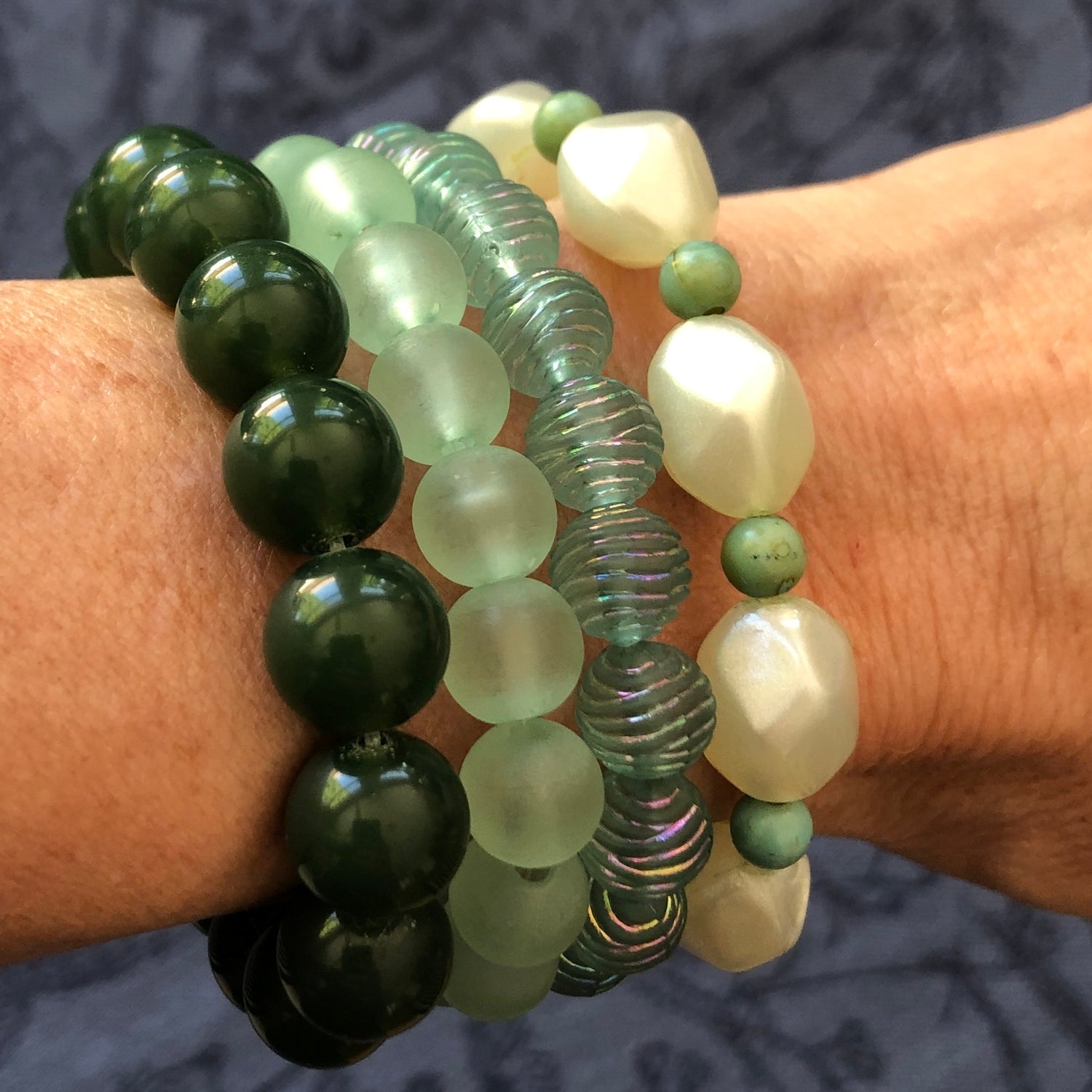 Muted Greens Stack and Stretch Bracelet Set