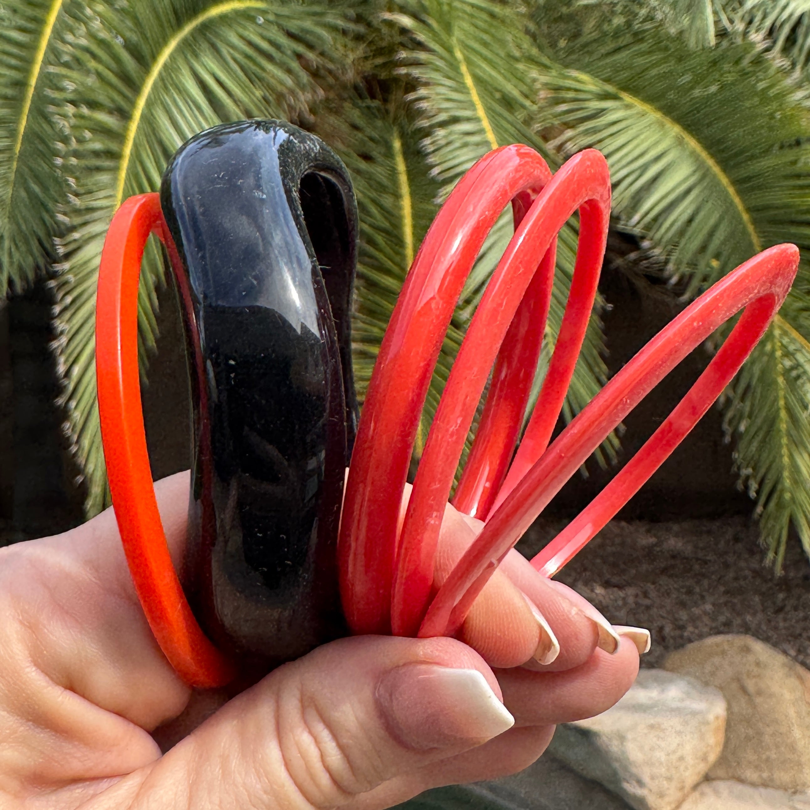 Mixed Coral Black Wave Bangle Bracelet Mix - Stack