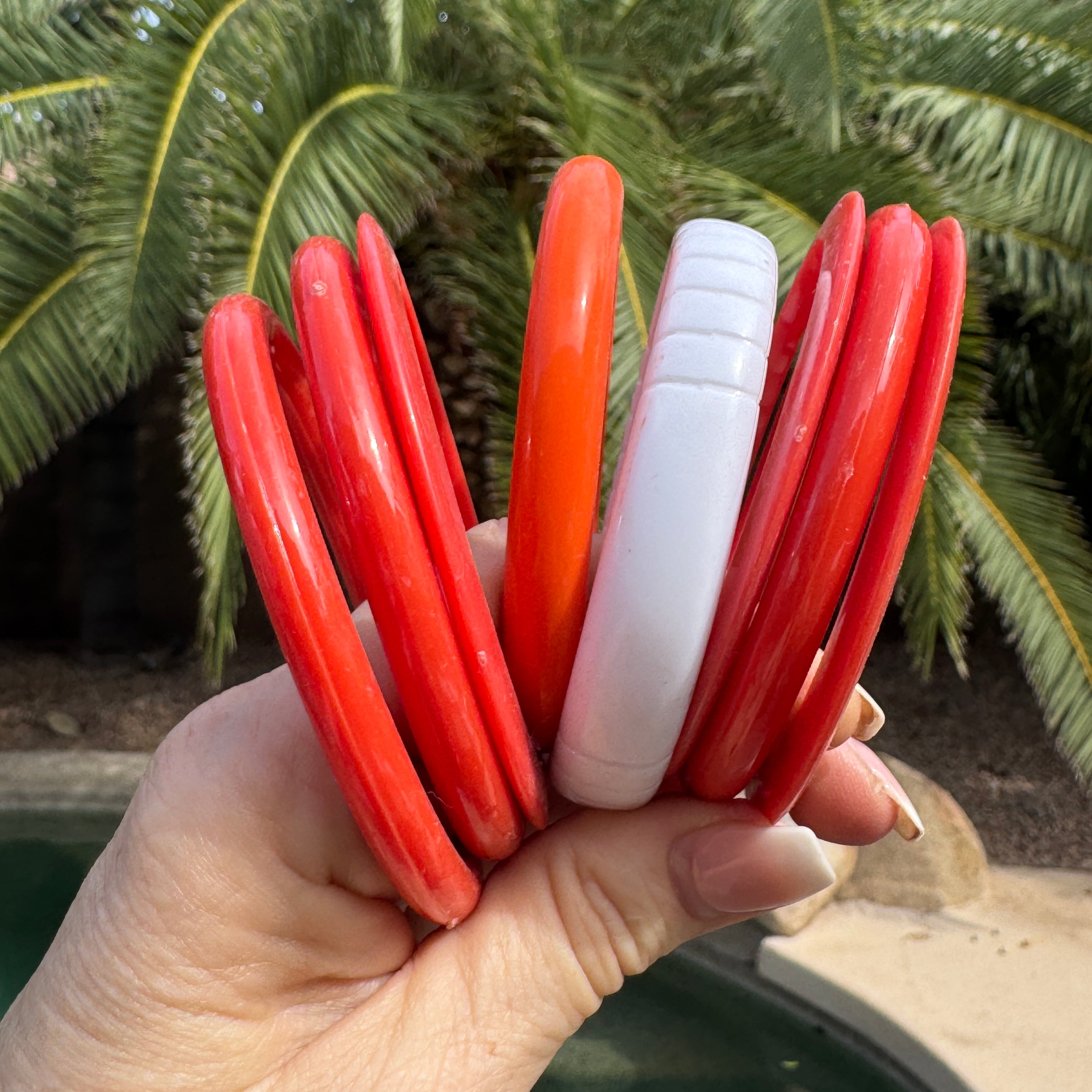 Coral & White Bangle Bracelet Mix - Stack
