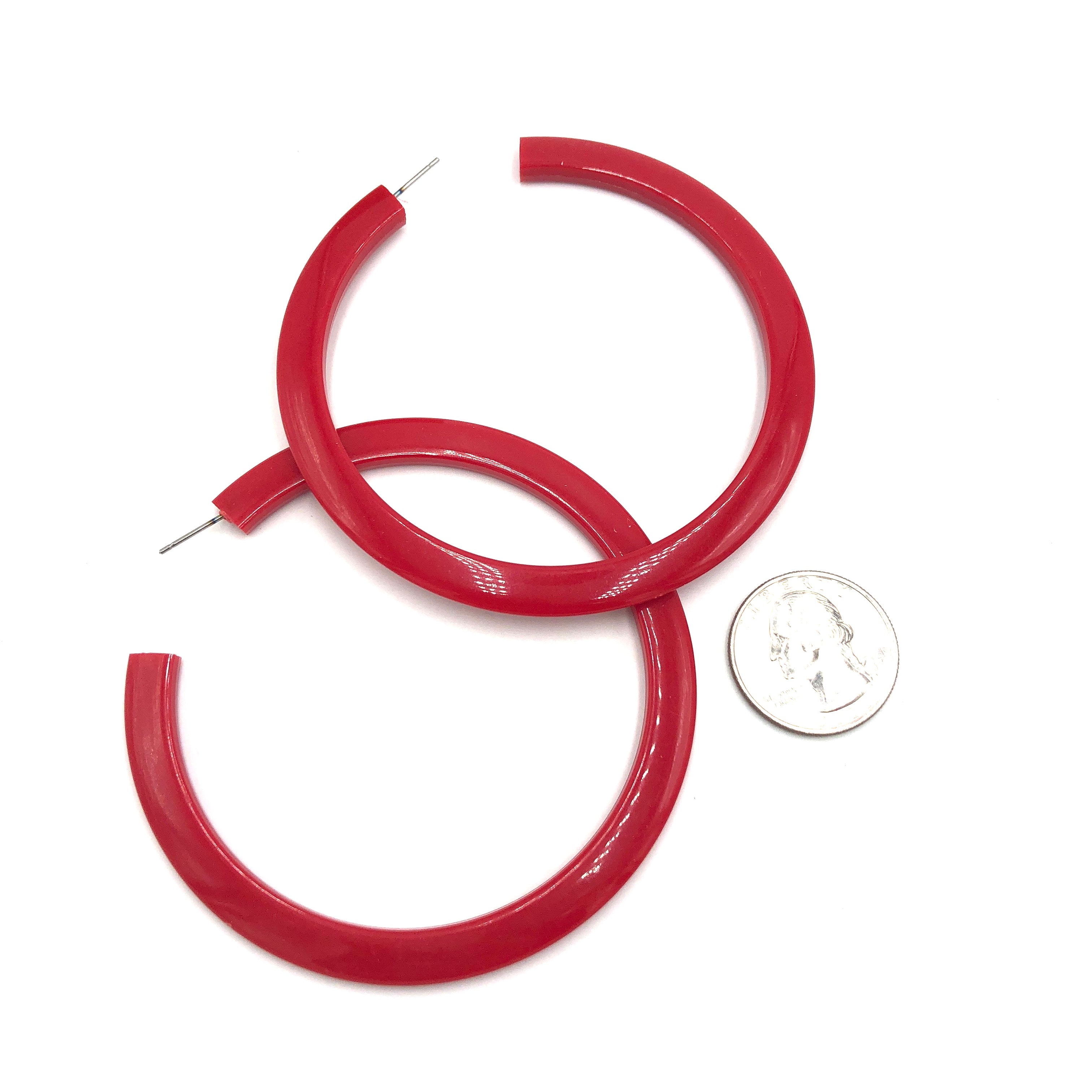 Cherry Red Acrylic Bangle Hoop Earrings