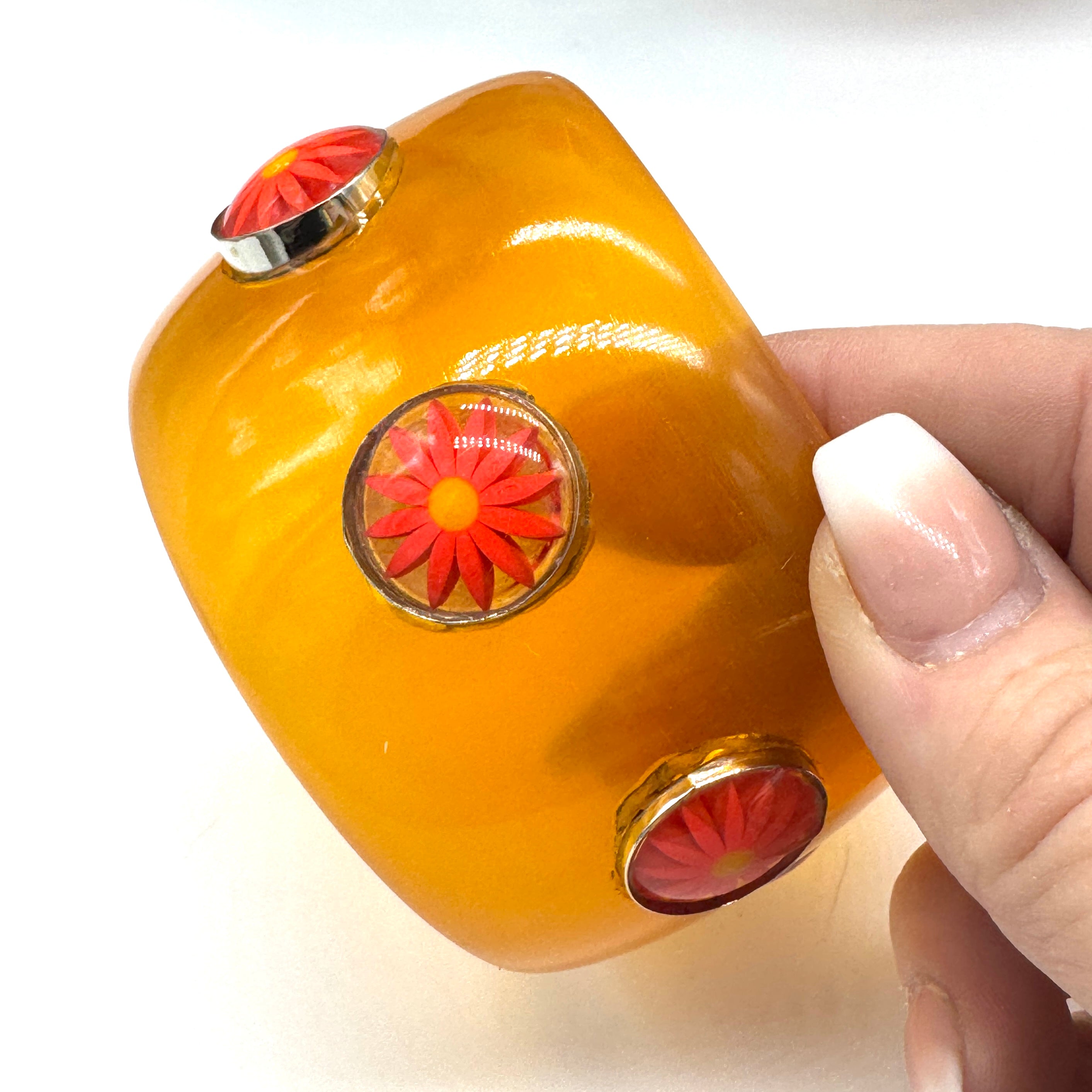 Sunshine Orange Daisy Bangle Bracelet